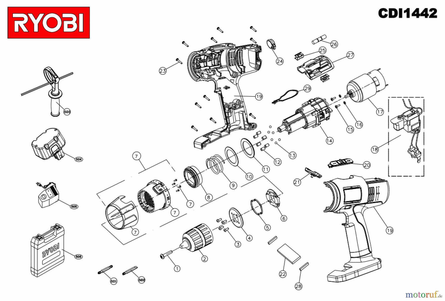  Ryobi (Schlag-)Bohrschrauber Bohrschrauber mit Schlagbohrfunktion CDI1442
