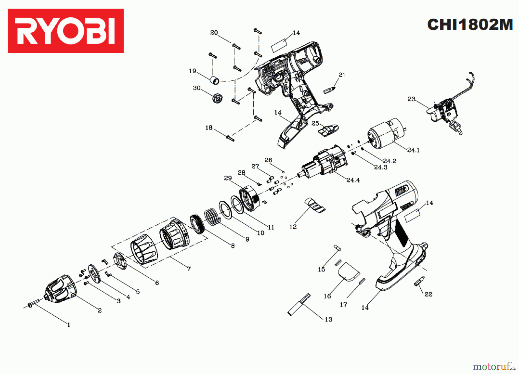 Ryobi (Schlag-)Bohrschrauber Bohrschrauber mit Schlagbohrfunktion CHI1802M Seite 1