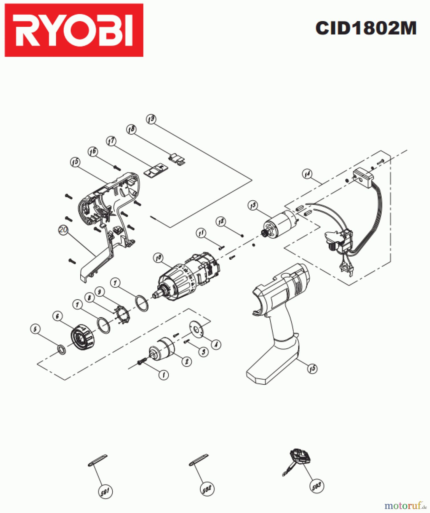 Ryobi (Schlag-)Bohrschrauber Bohrschrauber mit Schlagbohrfunktion CID1802M Seite 1