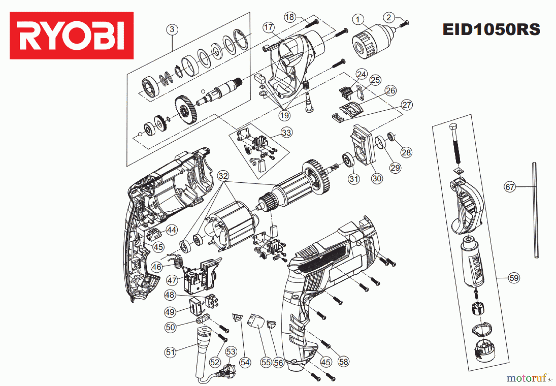 Ryobi (Schlag-)Bohrschrauber Bohrschrauber mit Schlagbohrfunktion EID1050RS Seite 1