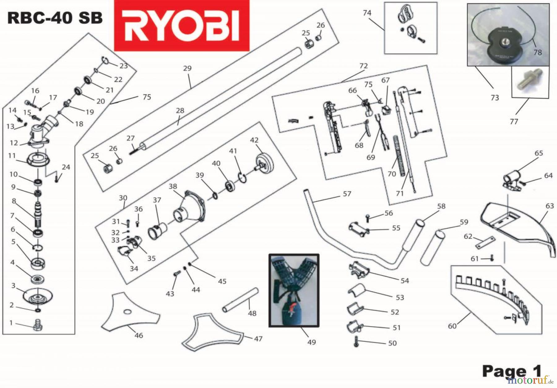 Ryobi Sensen Freischneider Benzin RBC40SB Seite 1