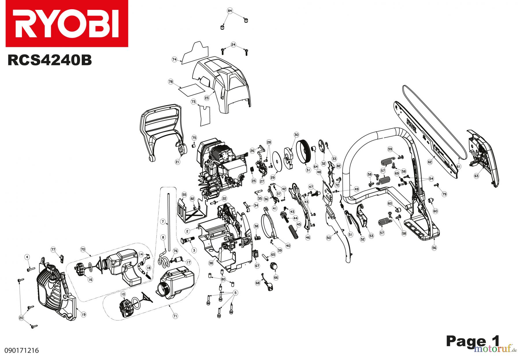 Ryobi Kettensägen Benzin RCS4240B Seite 1