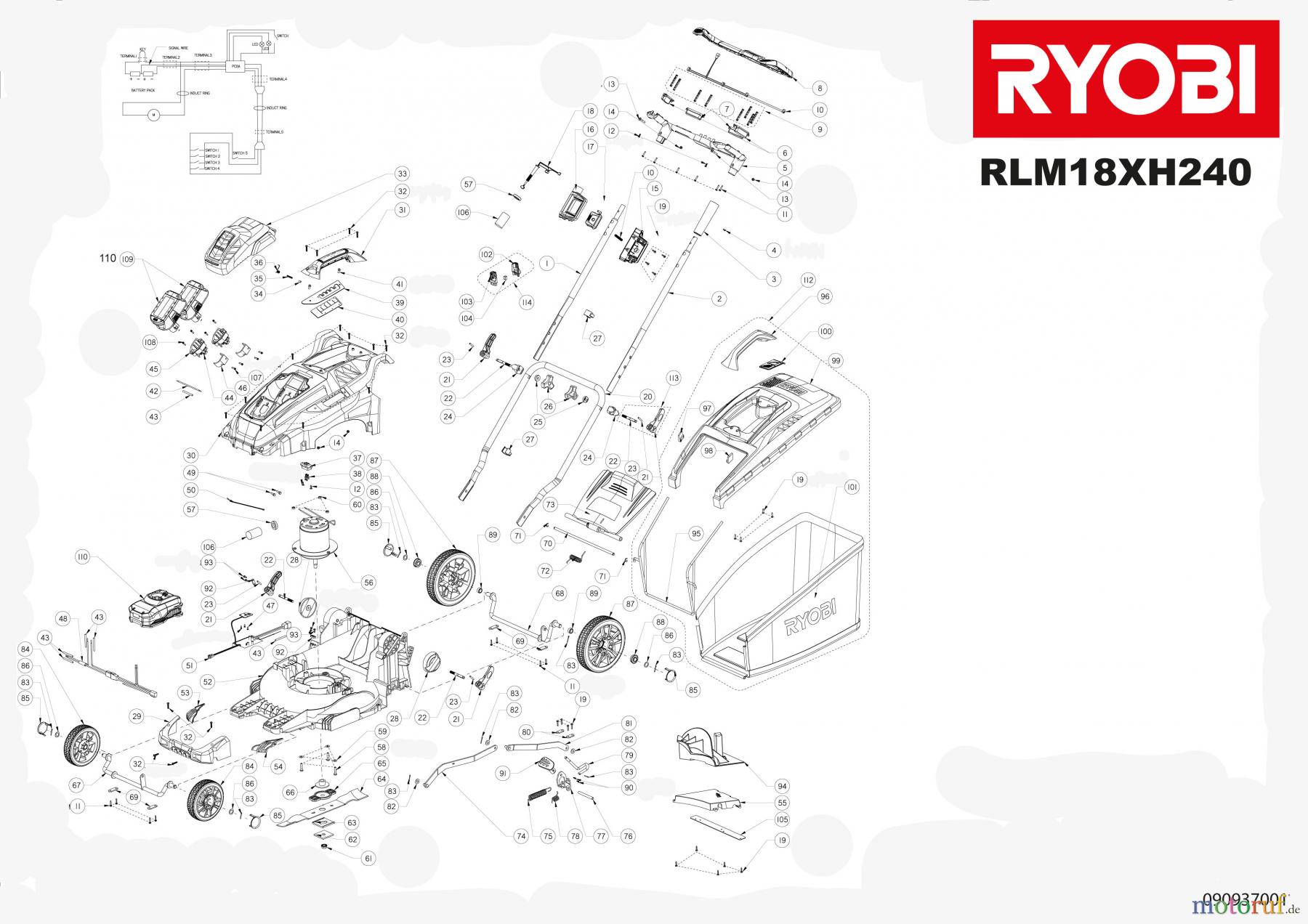  Ryobi Rasenmäher Akku RLM18X40H240 5133002098