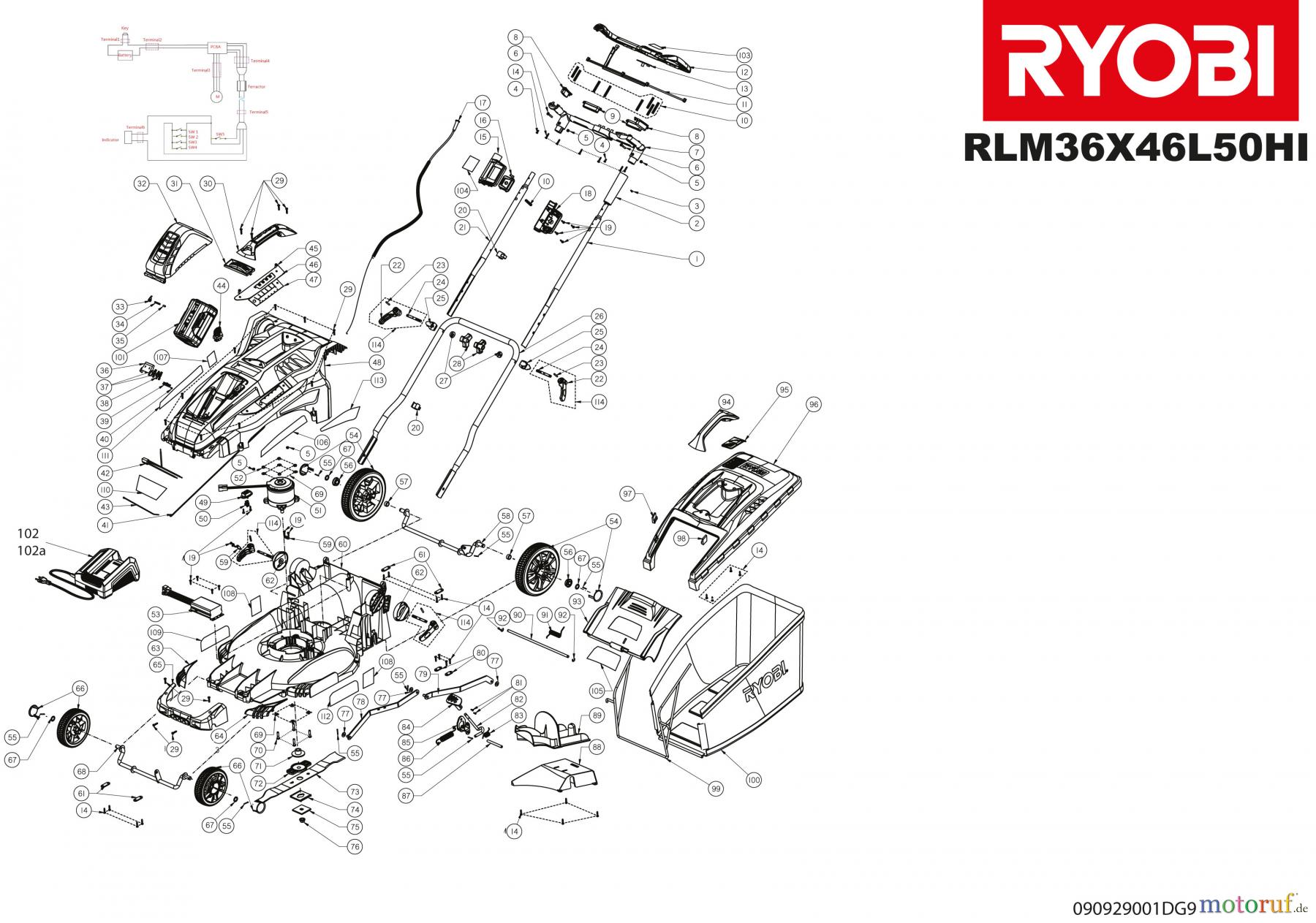 Ryobi Rasenmäher Akku RLM36X46L50HI