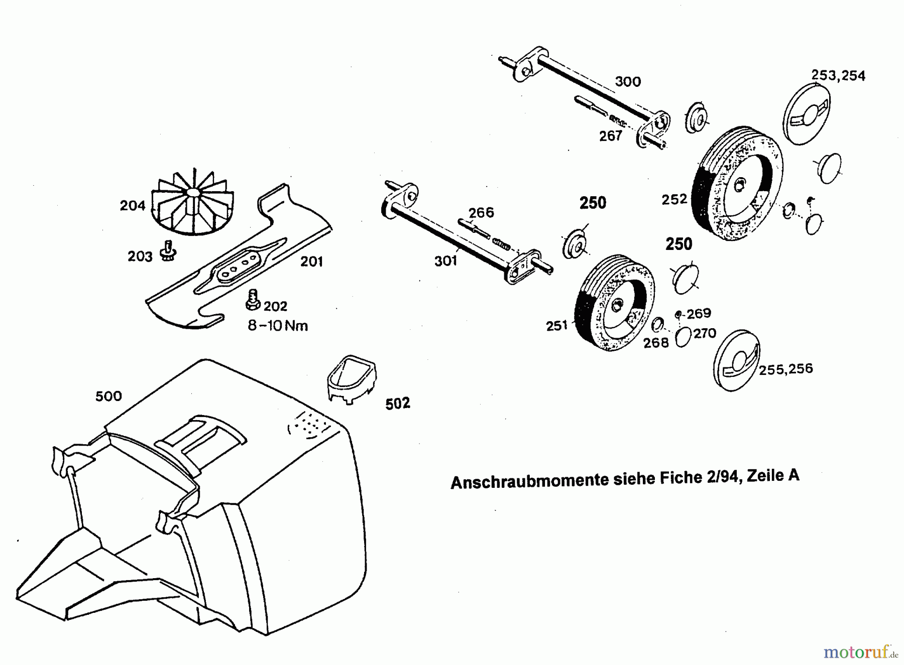 Wolf-Garten Elektromäher 6.32 E 4922000 Serie C, D (1996) Grasfangkorb, Messer, Räder