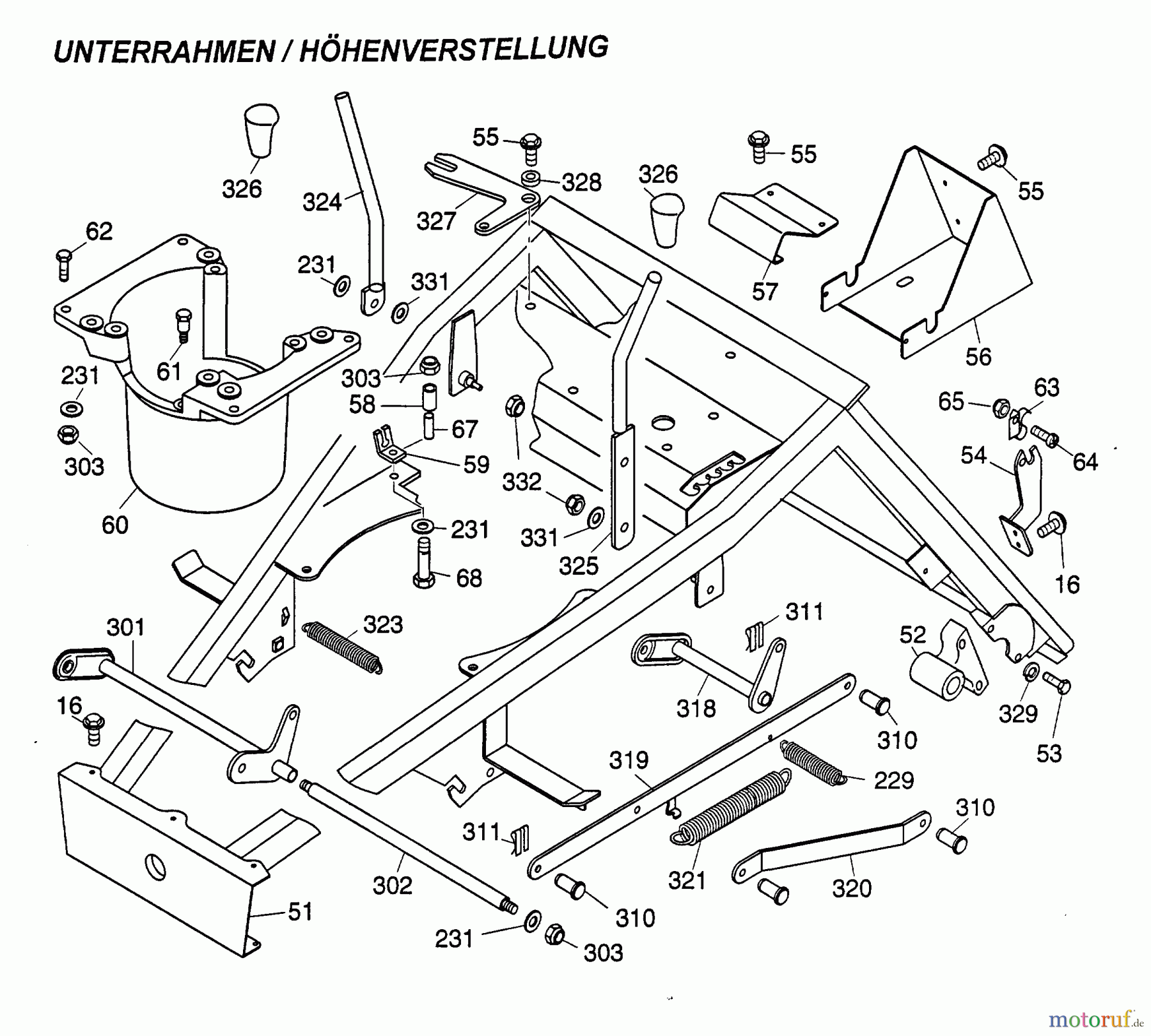 Wolf-Garten Scooter OHV 3 6990000 Serie A (1997) Höhenverstellung, Unterrahmen