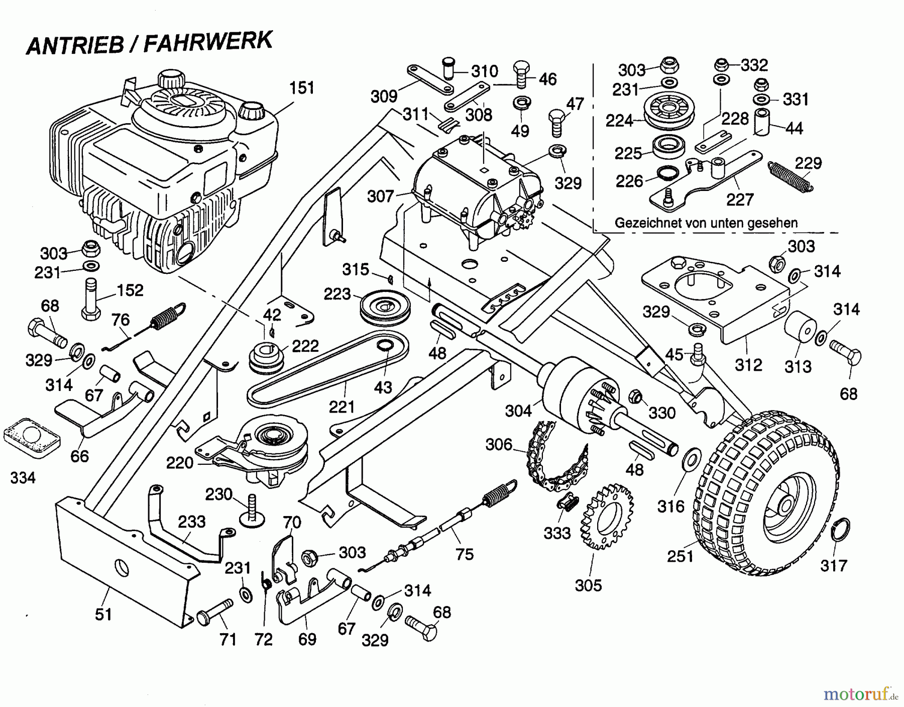 Wolf-Garten Scooter OHV 3 6990000 Serie A (1997) Elektromagnetkupplung, Fahrantrieb, Räder hinten