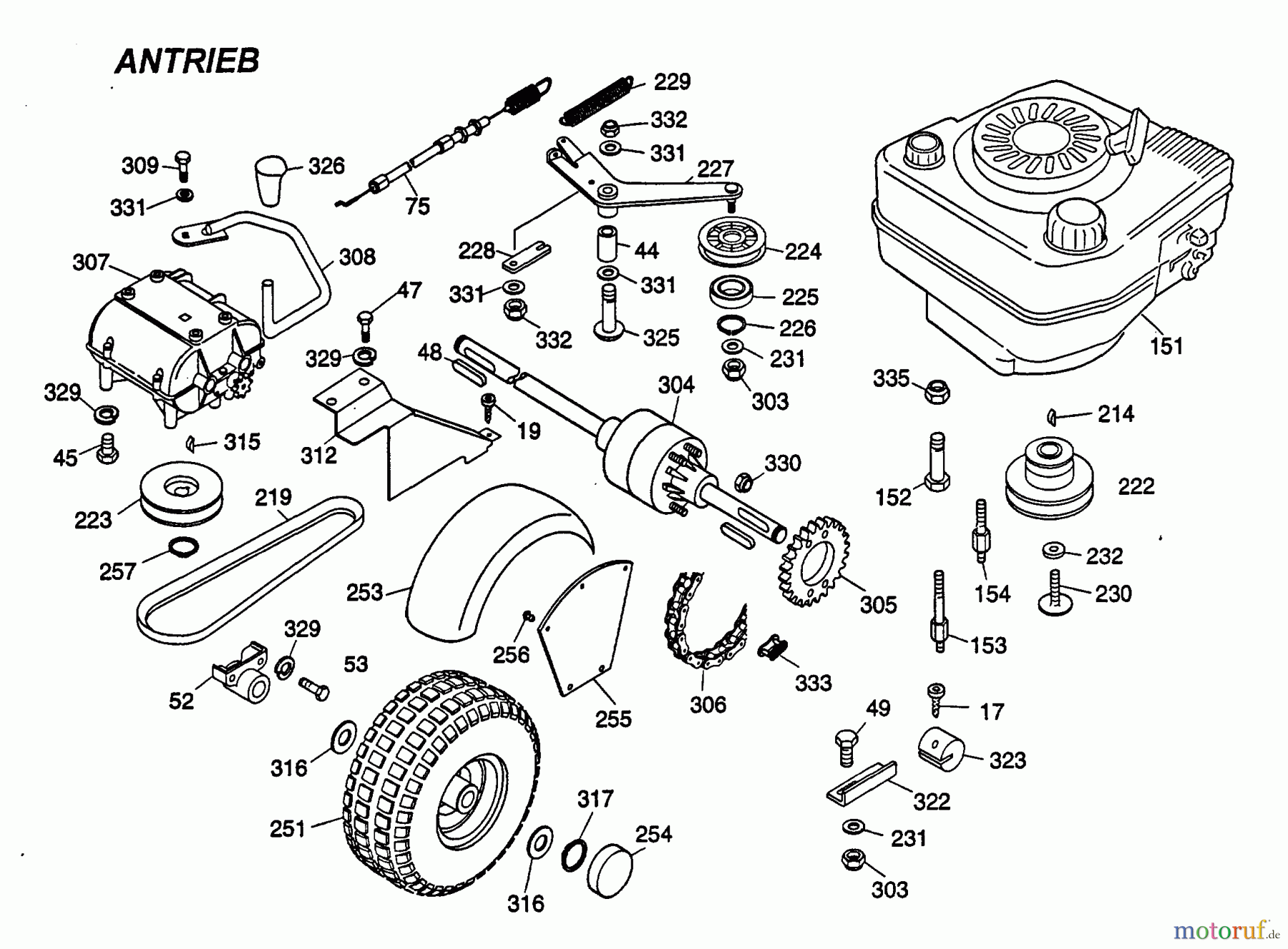 Wolf-Garten Cart Cart OHV 2 6190000 Serie A (1998) Differential, Fahrantrieb, Motor