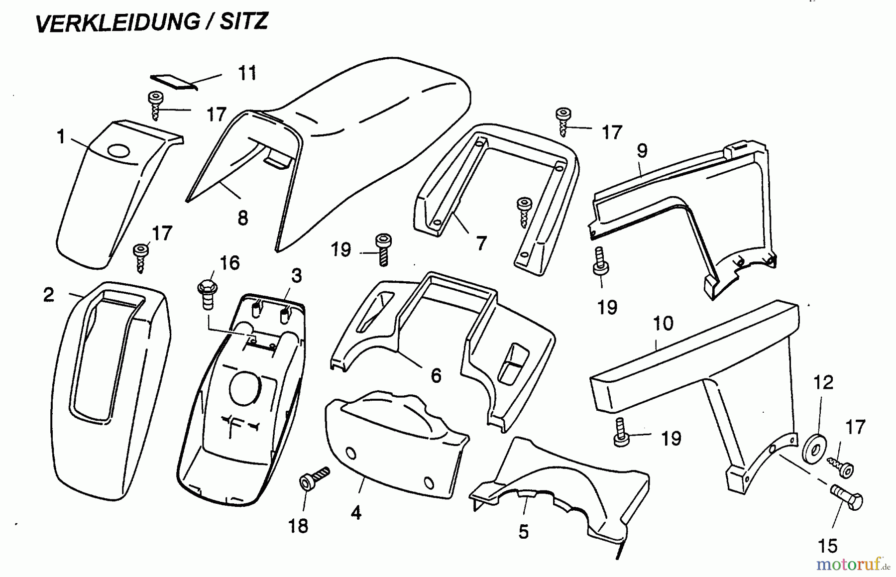 Wolf-Garten Scooter OHV 3 6990000 Serie A, B (1998) Sitz, Verkleidungen