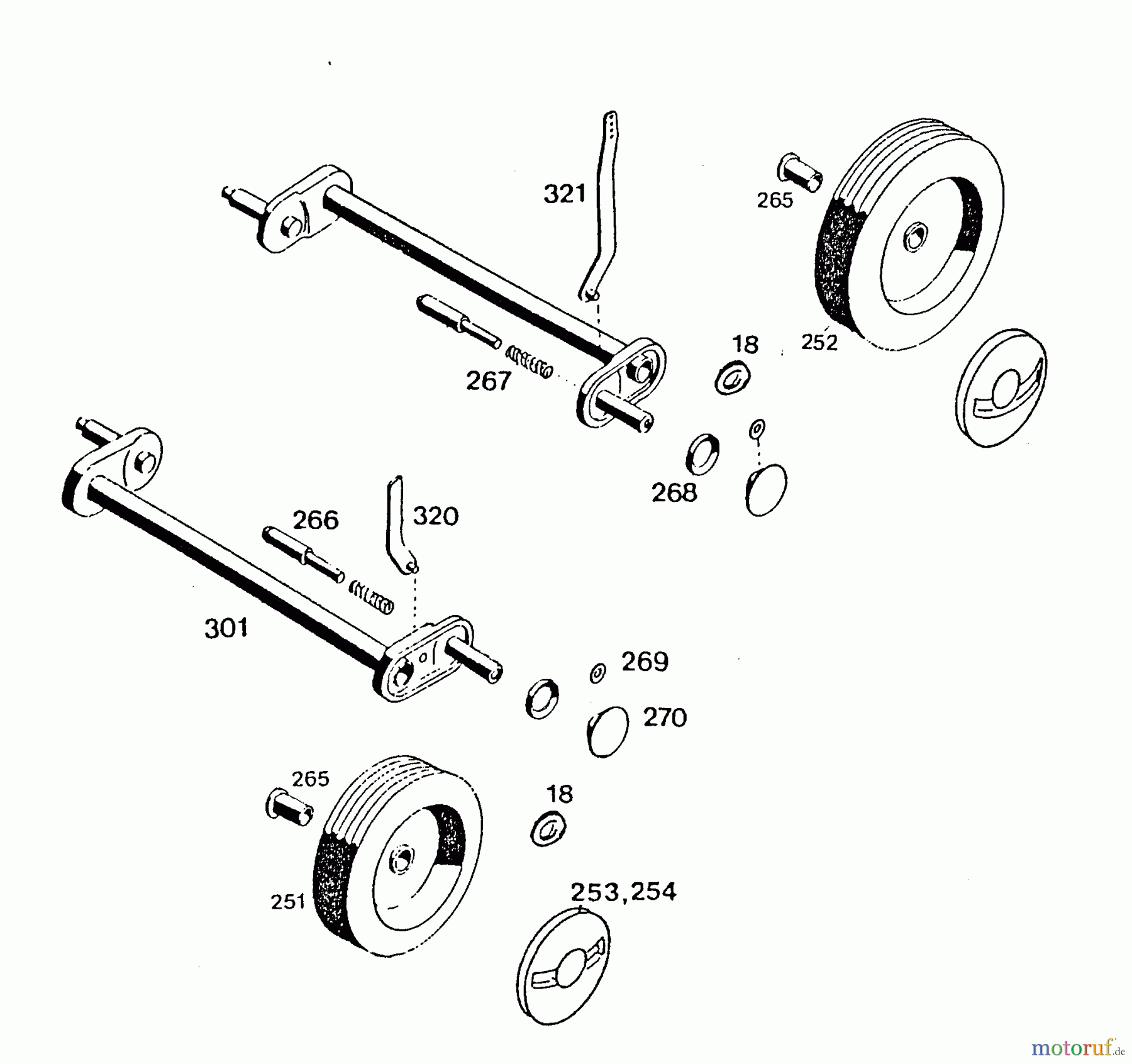 Wolf-Garten Elektromäher 2.42 E 4960683 Serie B (1996) Räder, Schnitthöhenverstellung