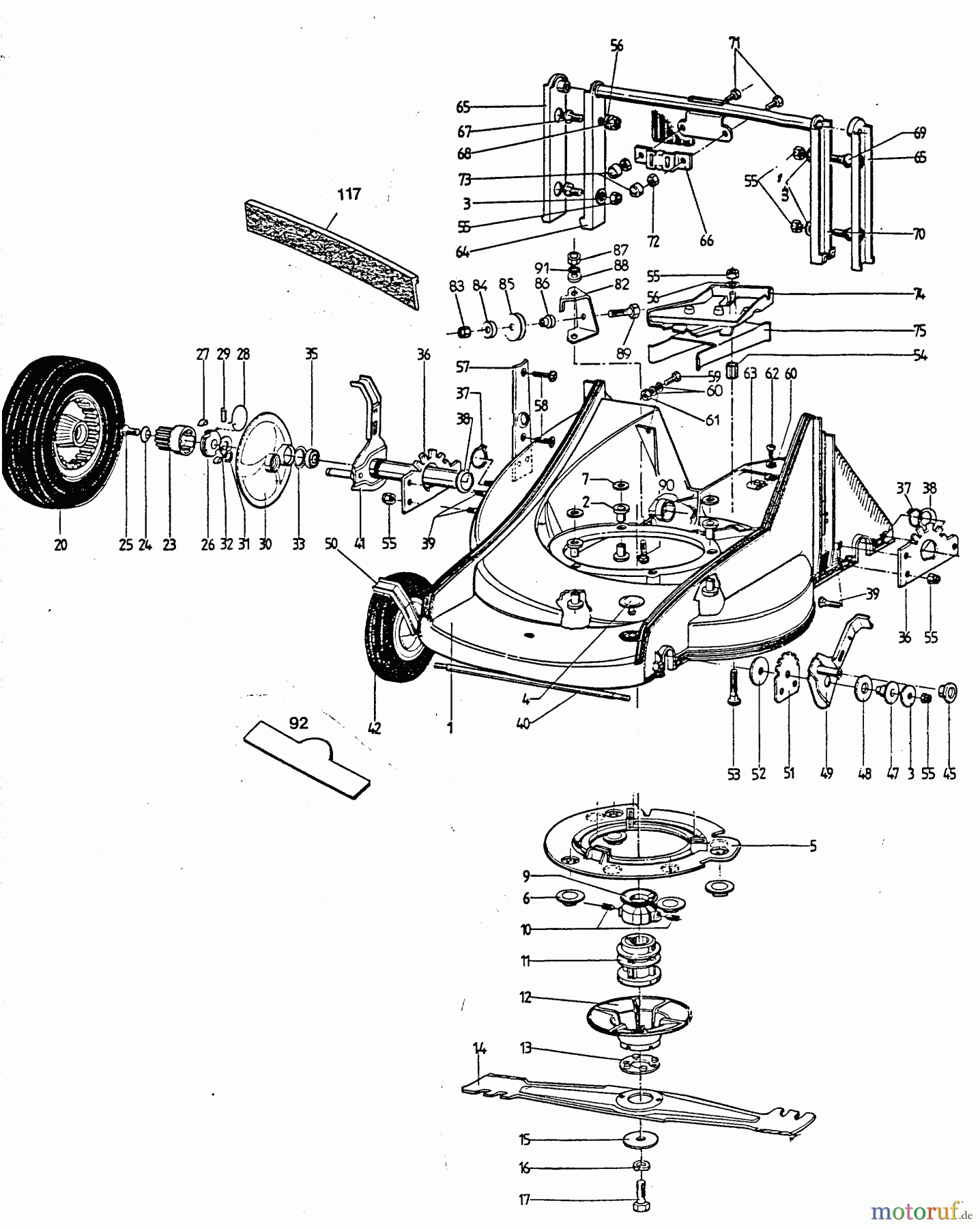 Wolf-Garten Motormäher mit Antrieb 4.46 BA 6910580 Serie A  (1996) Mähwerksgehäuse, Messer, Messeraufnahme