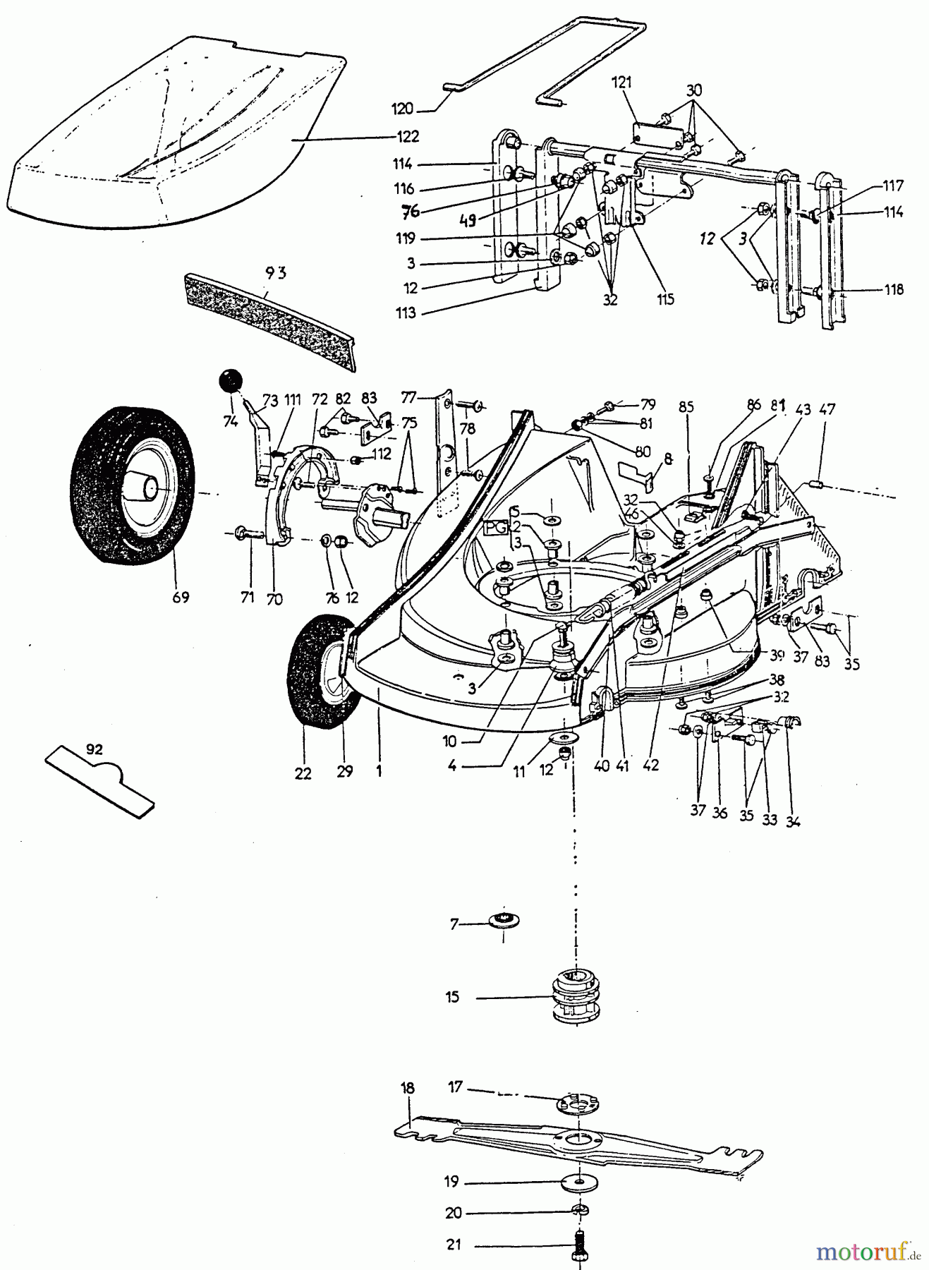 Wolf-Garten Motormäher 6.46 B 6946580 Serie A (1996) Messer, Kupplung, Räder