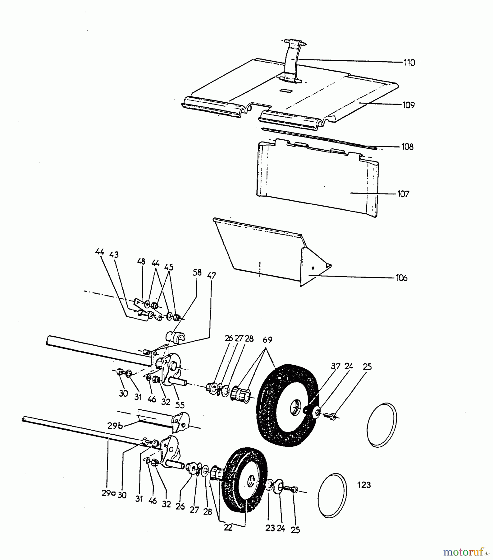  Wolf-Garten Motormäher 6.46 B 6946580 Serie A  (1996) Achsen, Räder