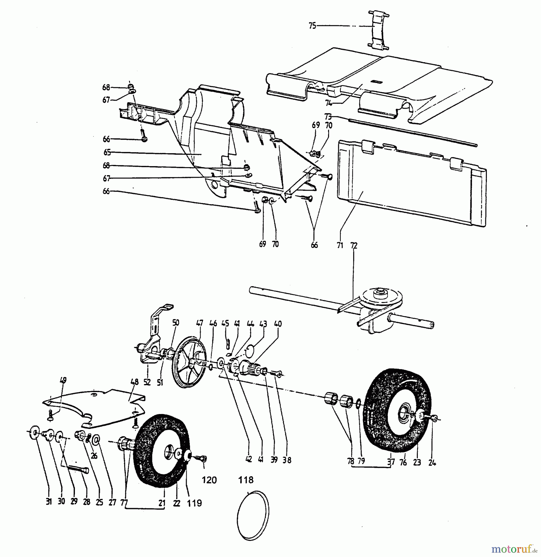 Wolf-Garten Motormäher mit Antrieb 6.51 BA 6950580 Serie A (1996) Getriebe, Räder
