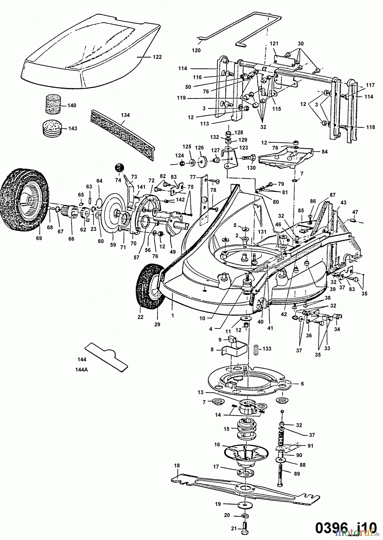 Wolf-Garten Motormäher mit Antrieb 6.46 BA 6966580 Serie A (1995) Mähwerksgehäuse, Messer, Messeraufnahme
