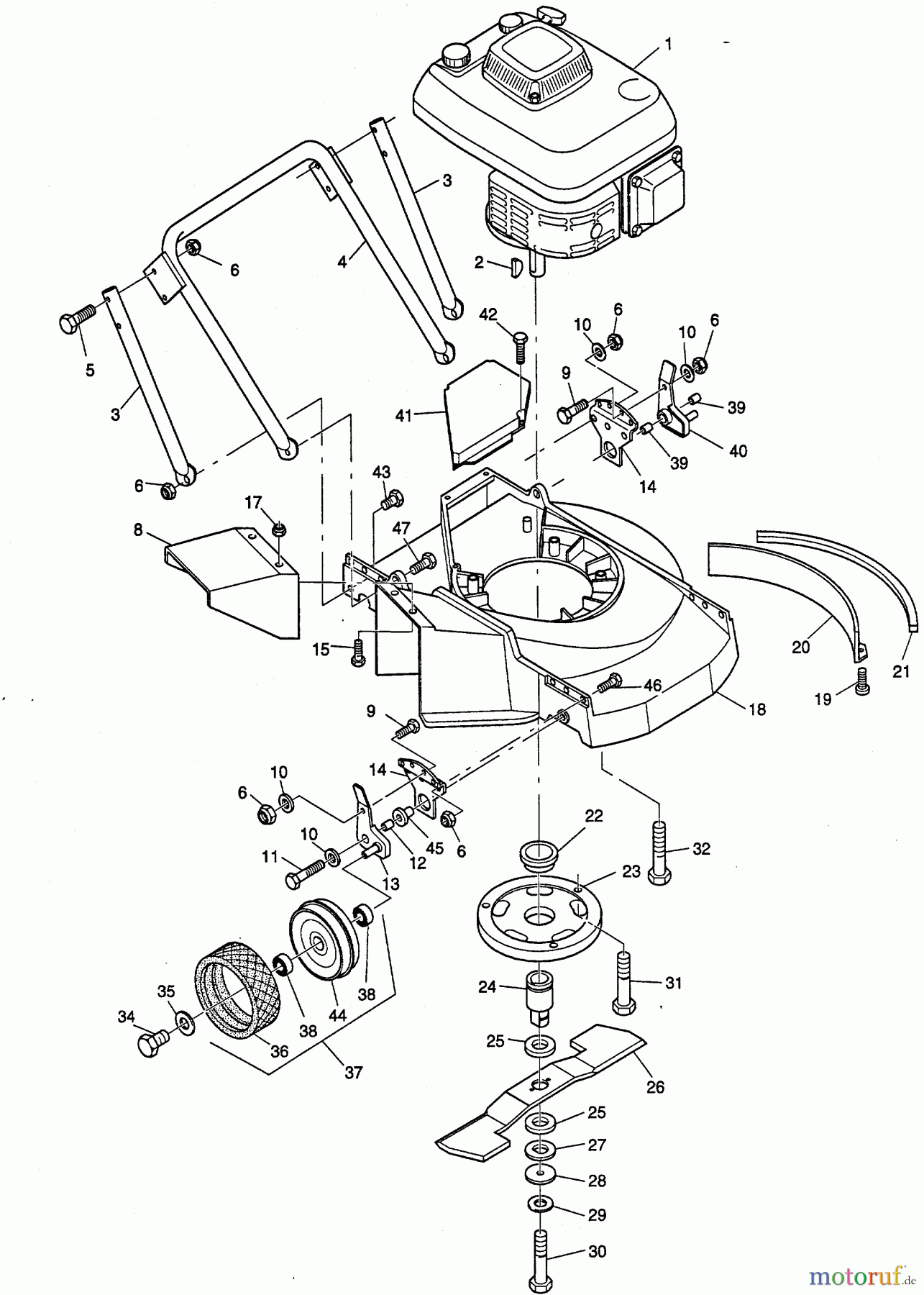 Wolf-Garten Motormäher mit Antrieb 50 A-PRO (Moto-Verte) 6065000 Serie A (1999) Messer, Messeraufnahme, Motor