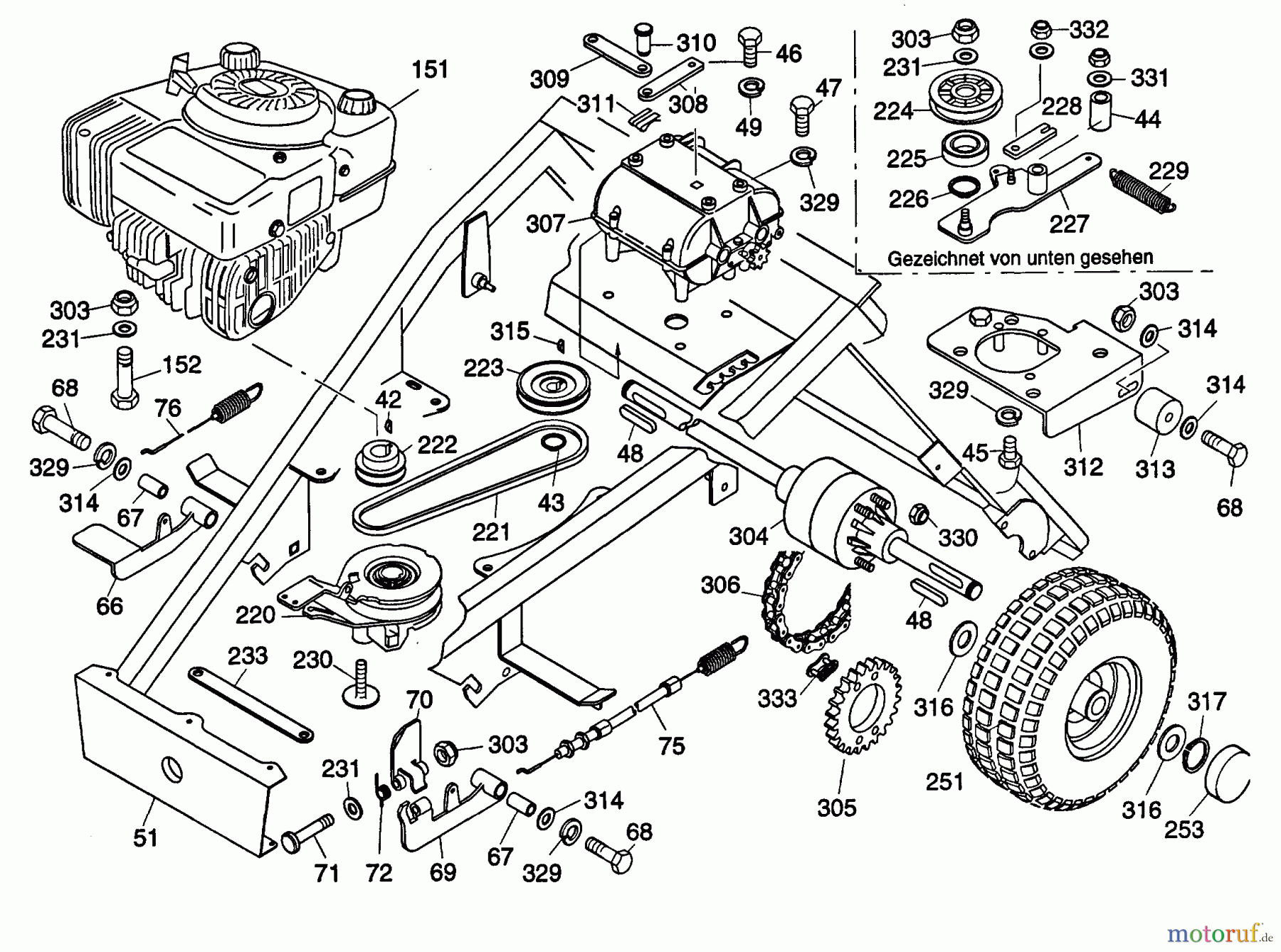Wolf-Garten Scooter OHV 3 M 6960000 Serie A-C (1999) Elektromagnetkupplung, Fahrantrieb, Räder hinten