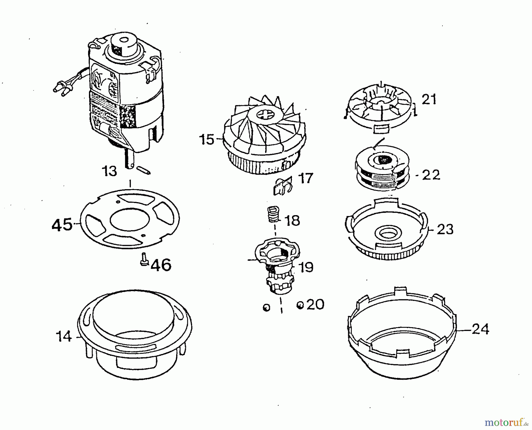  Wolf-Garten Elektrotrimmer RQ 742 7122002  (1996) Elektromotor, Fadenspule