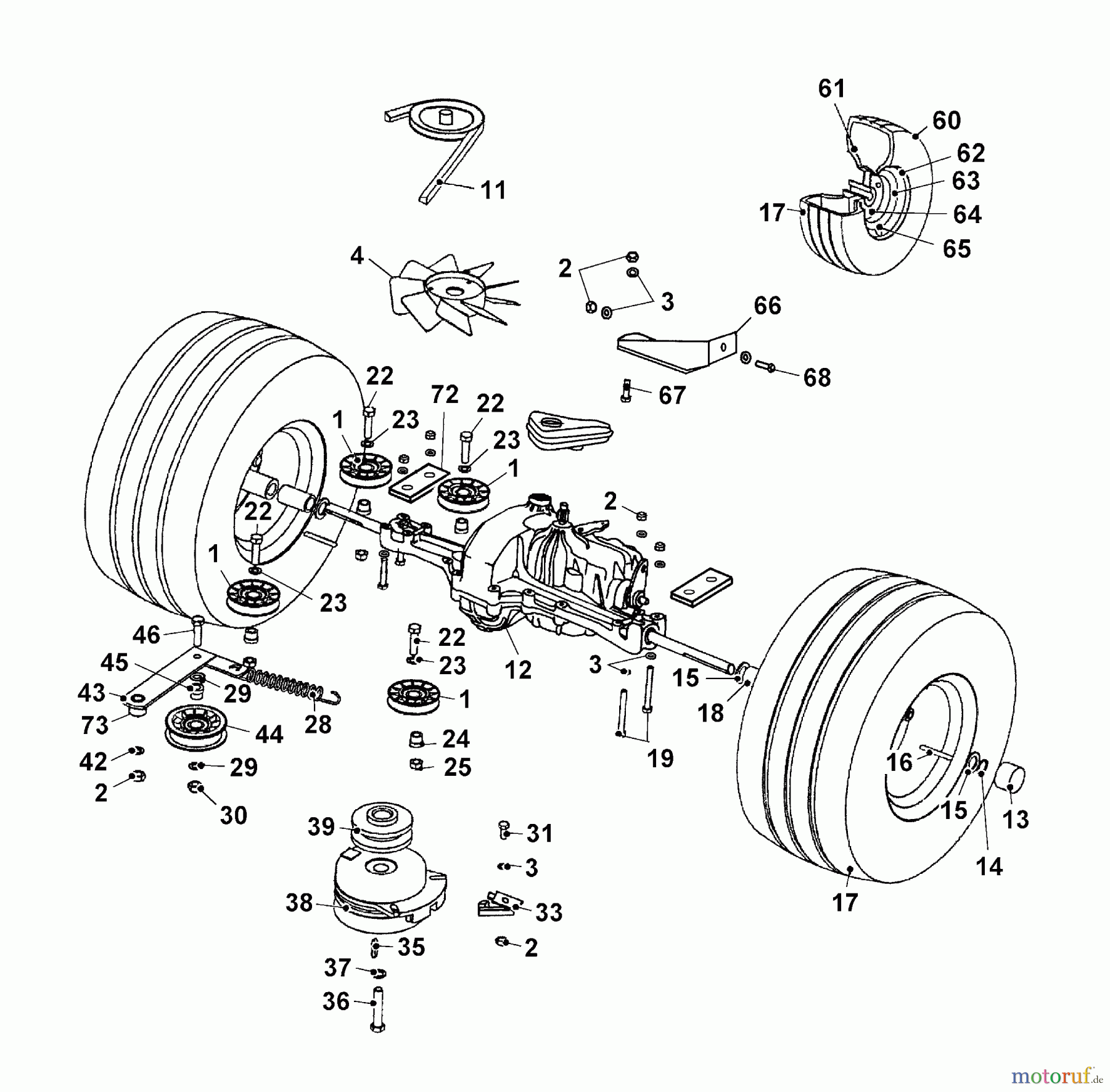  Wolf-Garten Rasentraktoren Trac OHV 7 6205000 Serie B  (2003) Elektromagnetkupplung, Fahrantrieb, Räder hinten