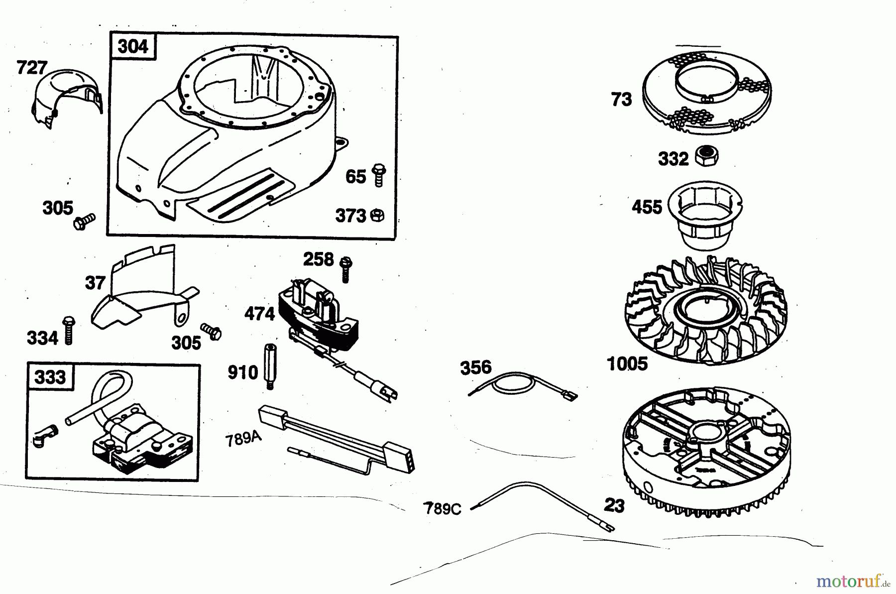 Wolf-Garten Benzinmotoren Briggs&Stratton Intek 60 2057000 (1998) Gebläsegehäuse, Schwungrad, Zündspule