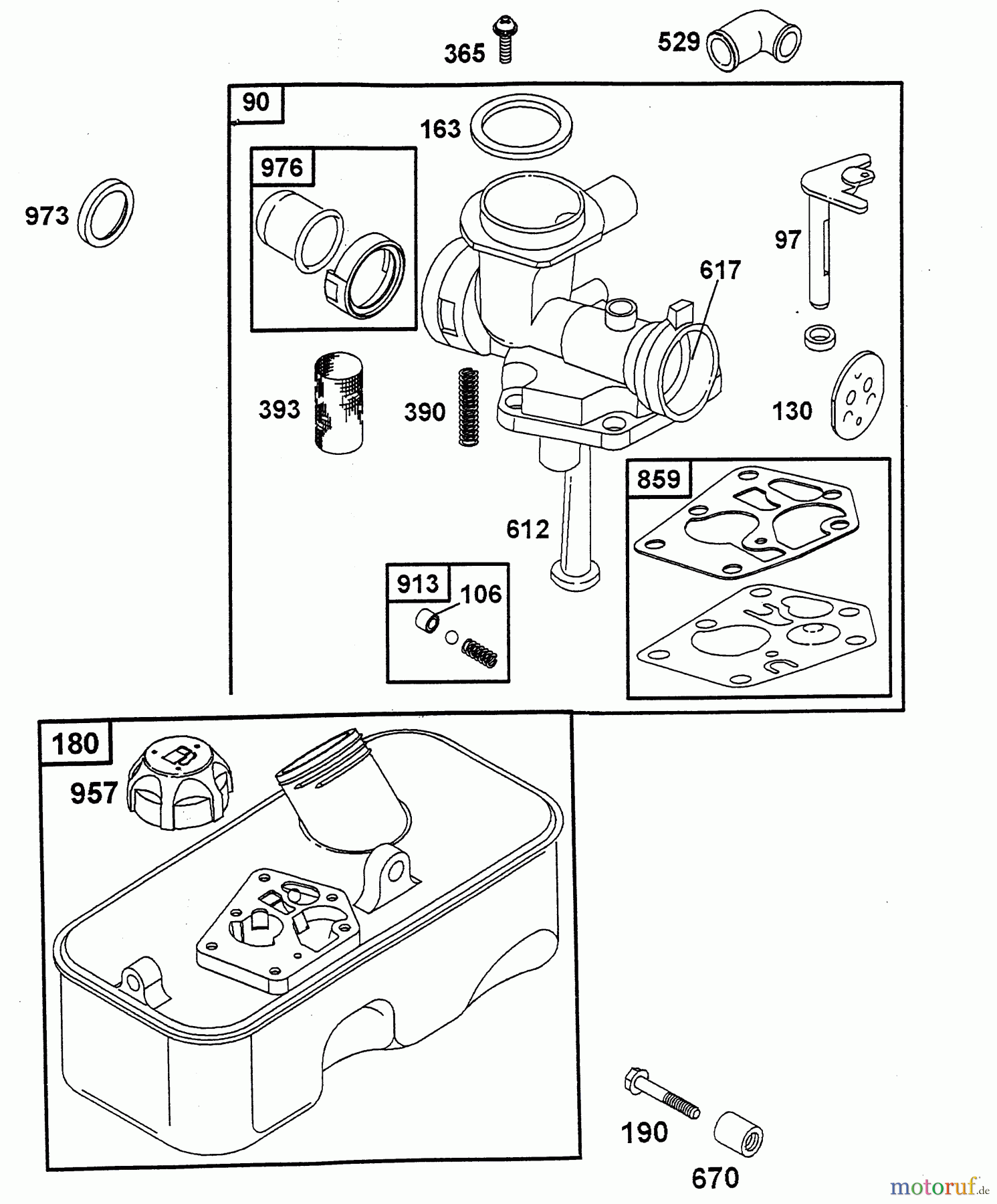 Wolf-Garten Benzinmotoren Briggs&Stratton Quattro 40 2056005 (2003) Tank, Vergaser