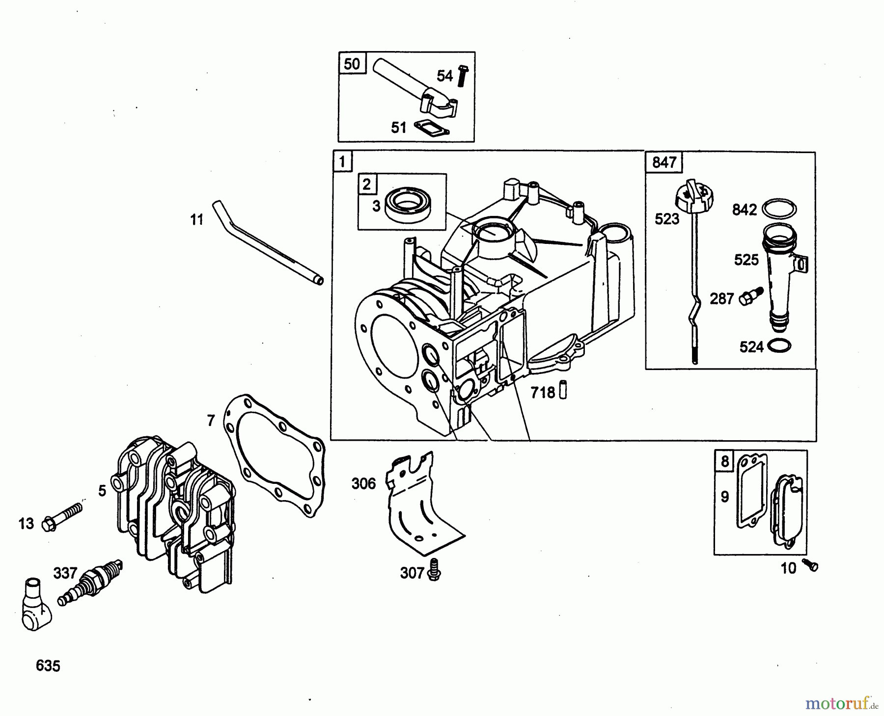 Wolf-Garten Benzinmotoren Briggs&Stratton Quattro 40 2056000 (2003) Kurbelgehäuse, Zylinderkopf