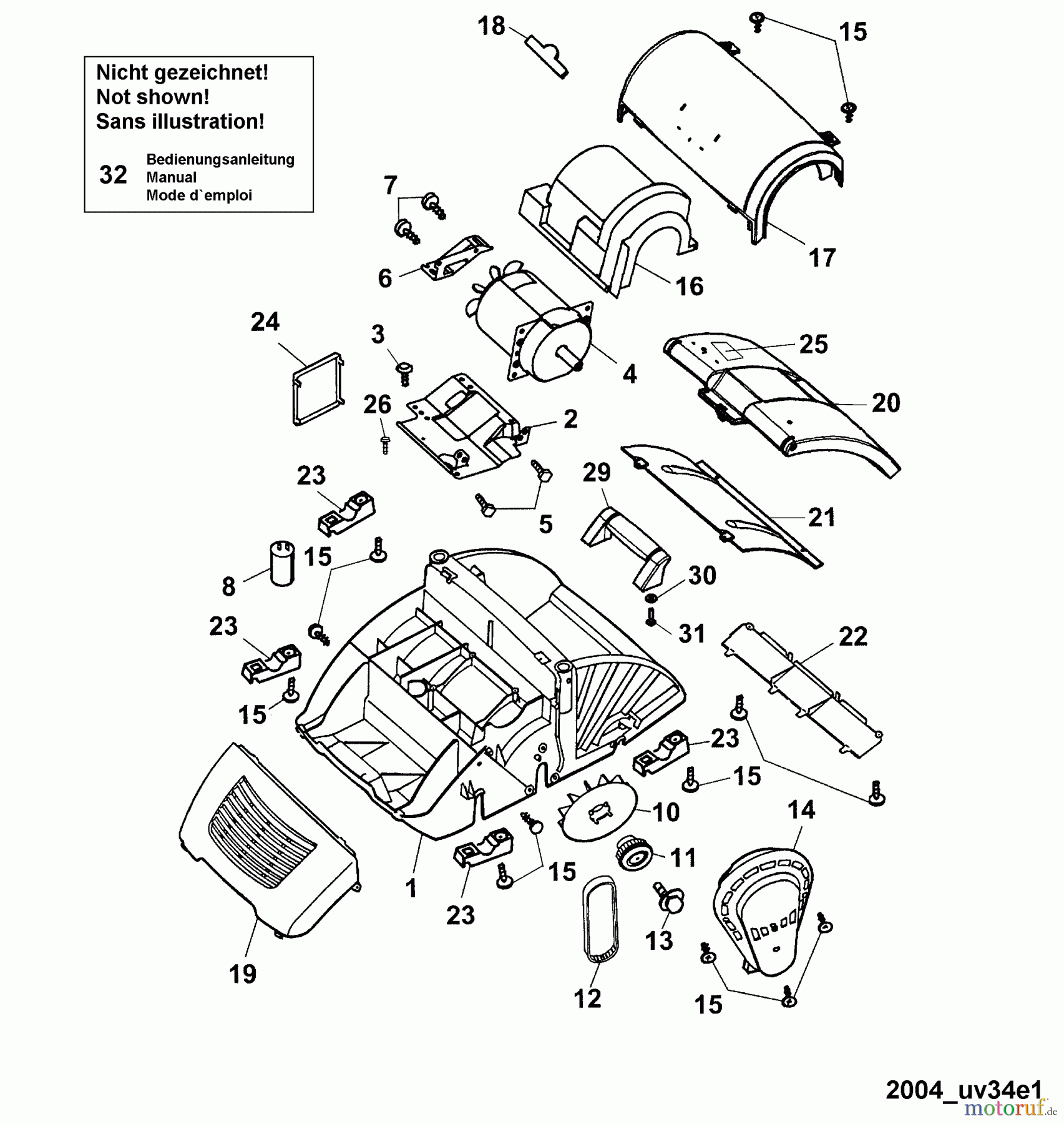  Wolf-Garten Elektrovertikutierer UV 34 E 3634680 Serie B, C  (2004) Elektromotor, Keilriemen