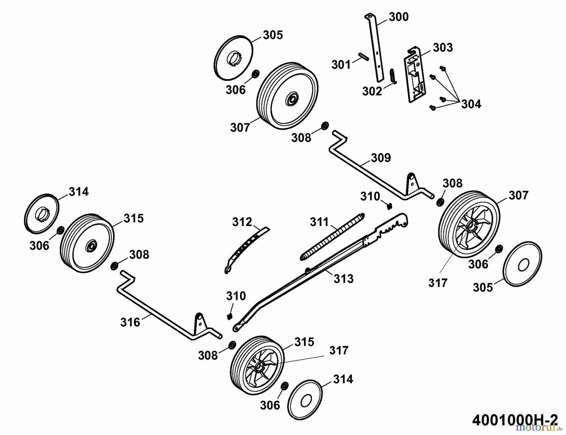 Wolf-Garten Motormäher Esprit 40 B 4001000 Serie H (2009) Räder, Schnitthöhenverstellung