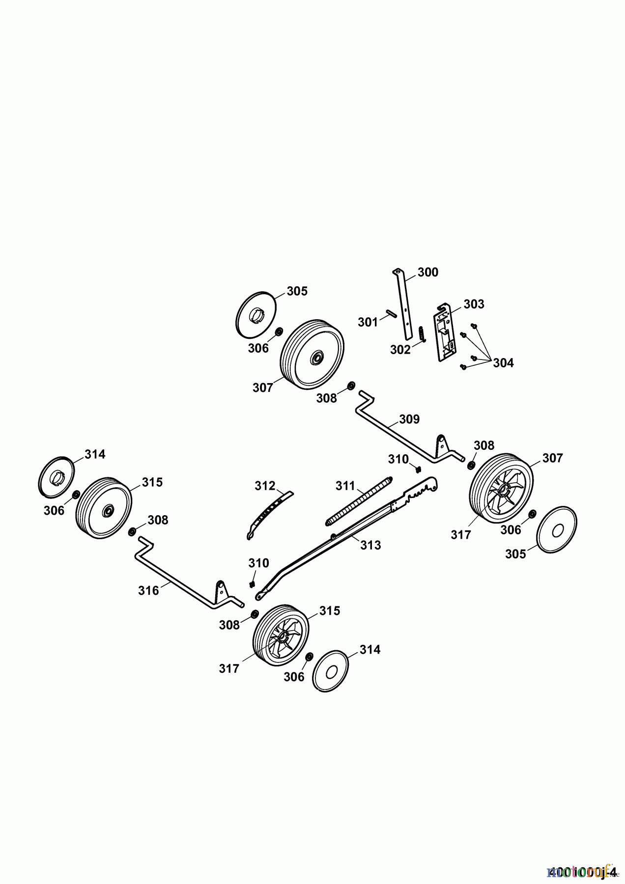 Wolf-Garten Motormäher Esprit 40 B 4001000 Serie J (2009) Räder, Schnitthöhenverstellung