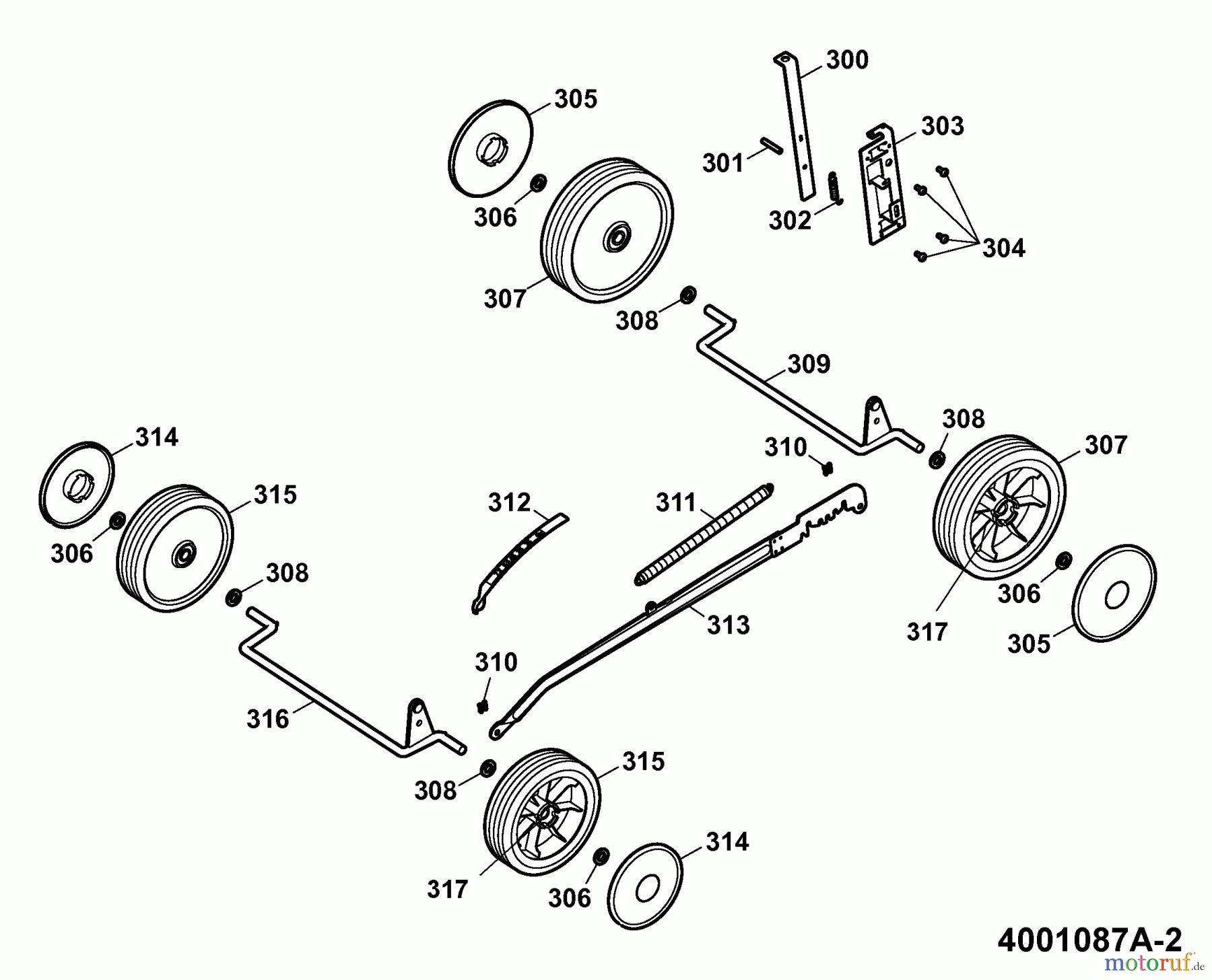 Wolf-Garten Motormäher HBM 40 B 4001087 Serie A (2008) Räder, Schnitthöhenverstellung