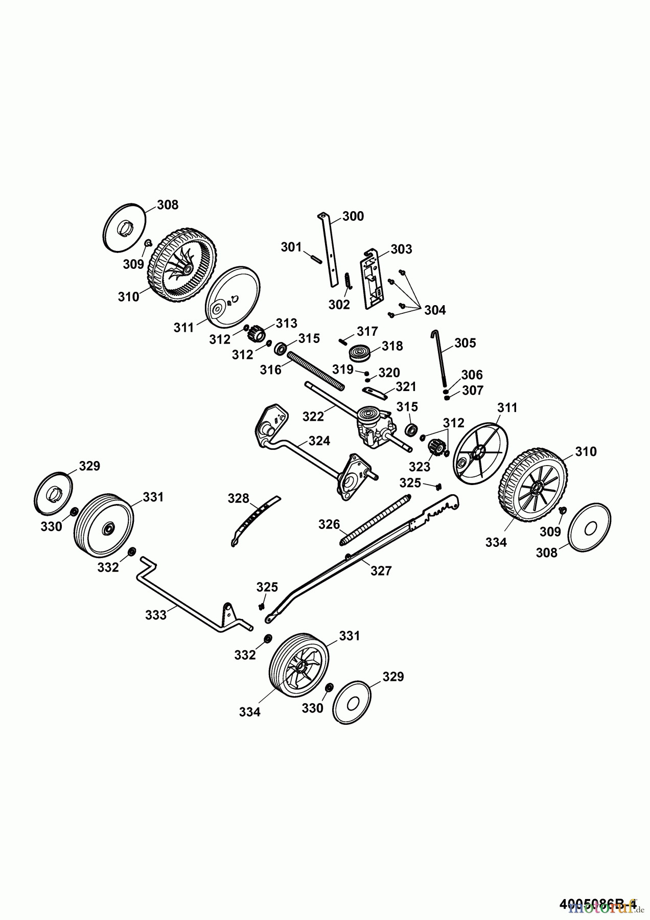 Wolf-Garten Motormäher mit Antrieb Esprit 40 BA 4005086 Serie B (2009) Räder, Schnitthöhenverstellung