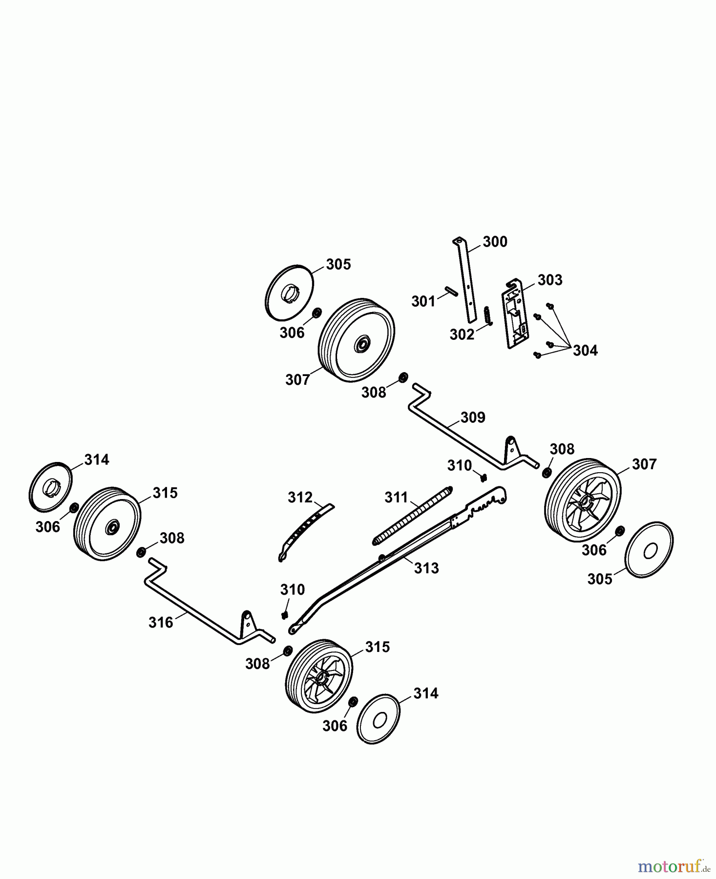 Wolf-Garten Motormäher Premio 40 B 4011000 Serie F (2007) Räder, Schnitthöhenverstellung