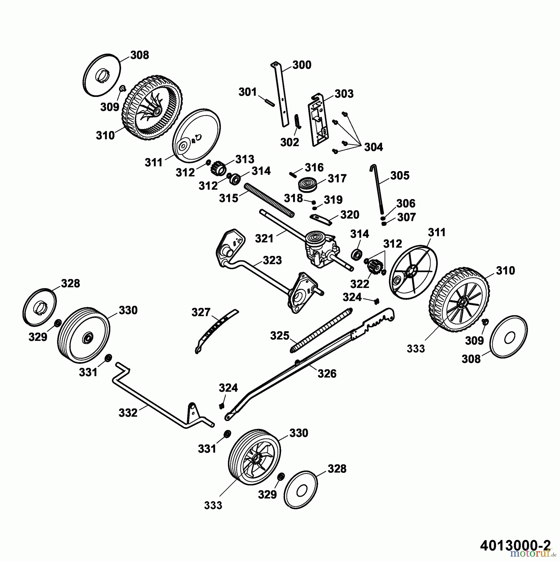  Wolf-Garten Motormäher mit Antrieb Compact plus 40 BA 4013000 Serie B  (2009) Getriebe, Räder, Schnitthöhenverstellung