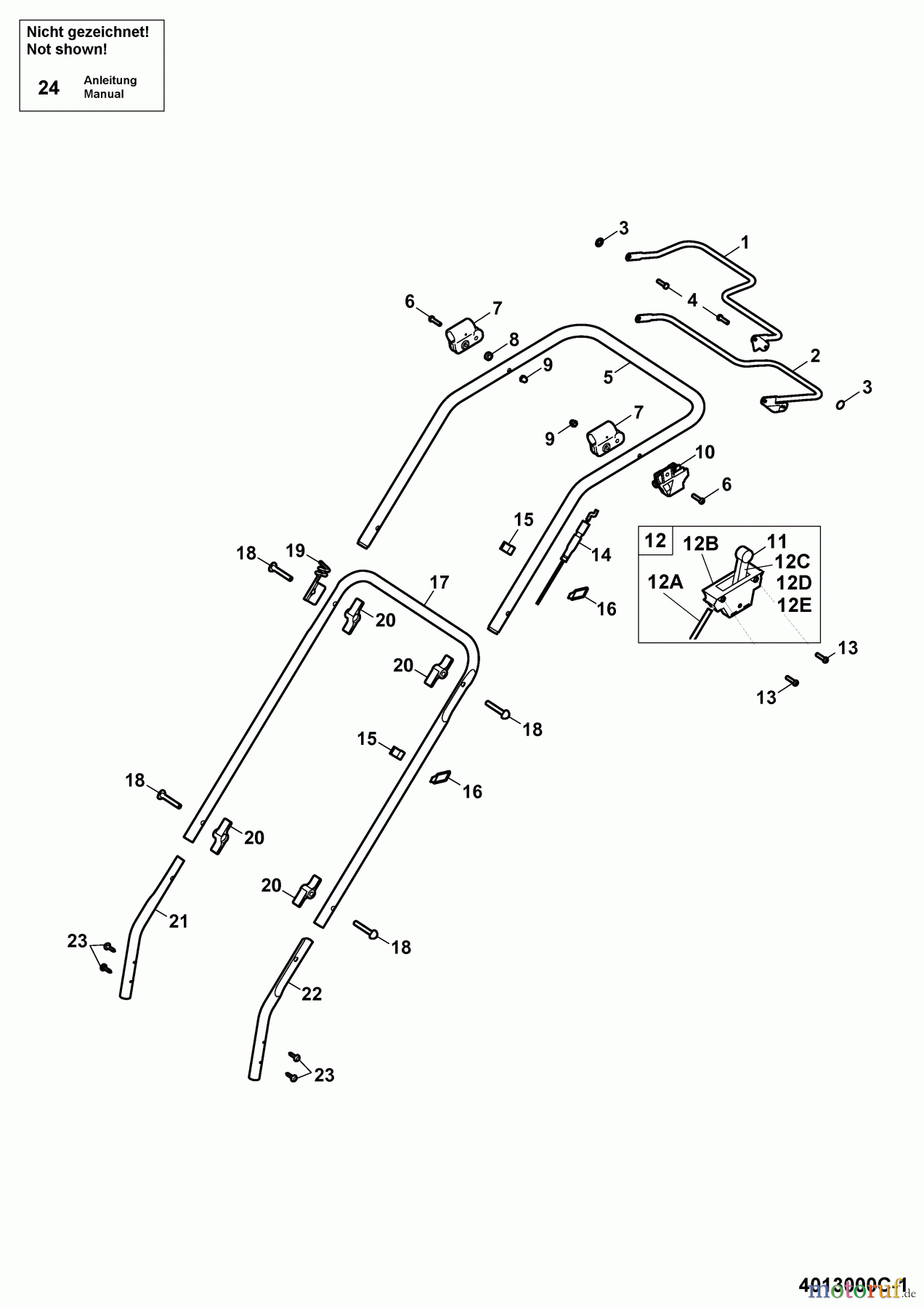  Wolf-Garten Motormäher mit Antrieb Compact plus 40 BA 4013000 Serie B  (2009) Holm