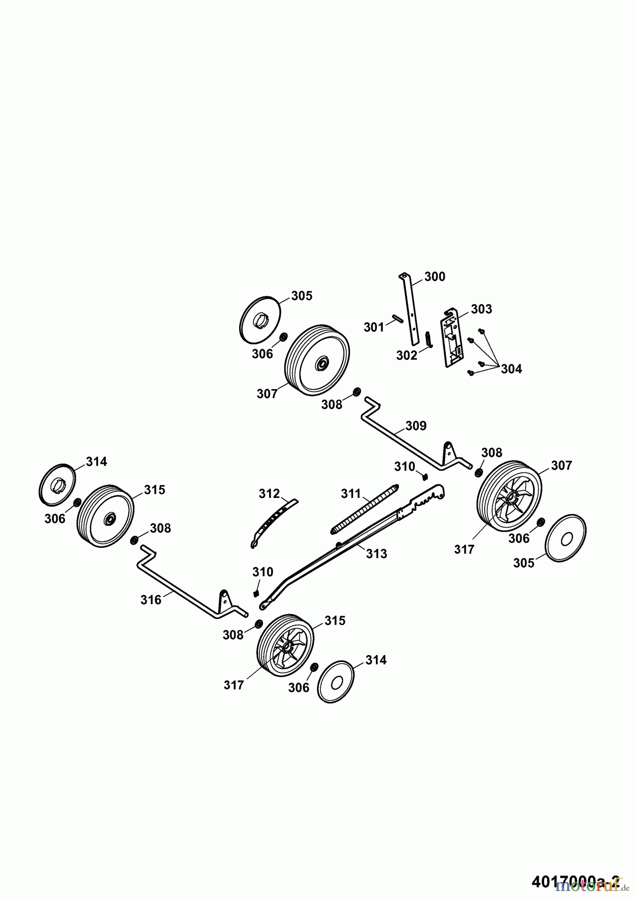 Wolf-Garten Motormäher 6.40 B 4017000 Serie A (2007) Räder, Schnitthöhenverstellung
