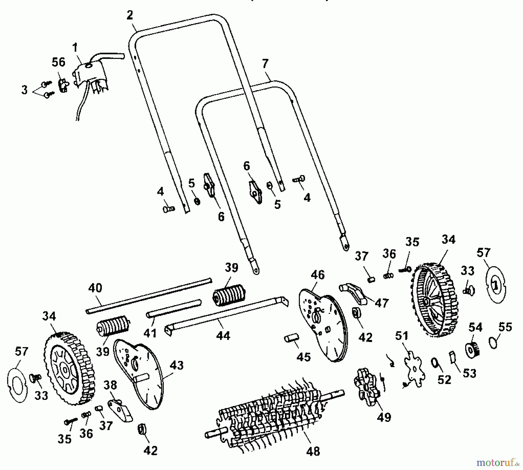 Wolf-Garten Rasenlüfter UL 32 E 4030000 Serie A (2000) Holm, Räder, Lüfterwalze