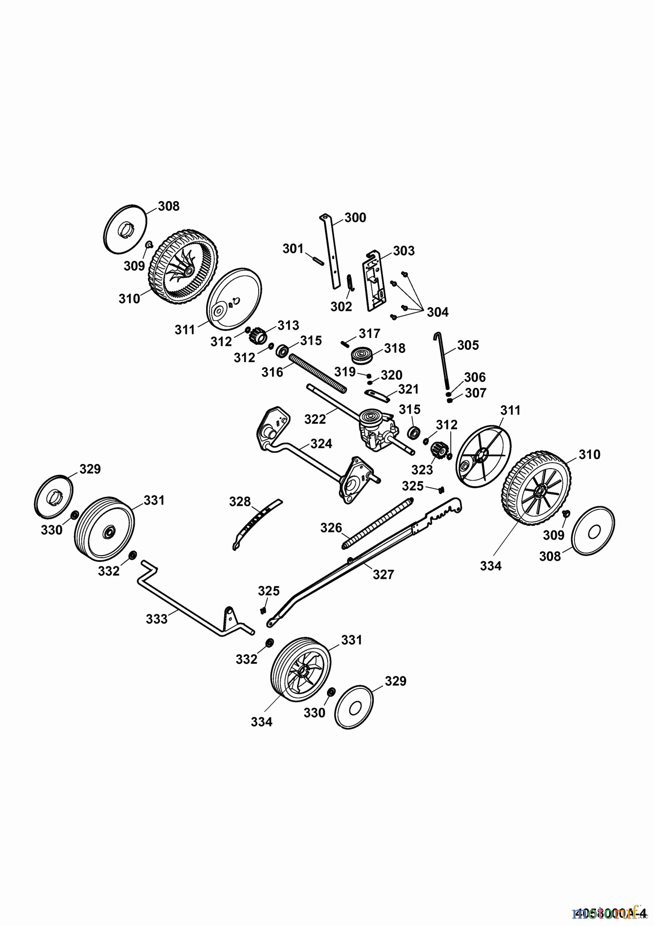 Wolf-Garten Motormäher mit Antrieb Power Edition 40 BA 4058000 Serie A (2009) Räder, Schnitthöhenverstellung