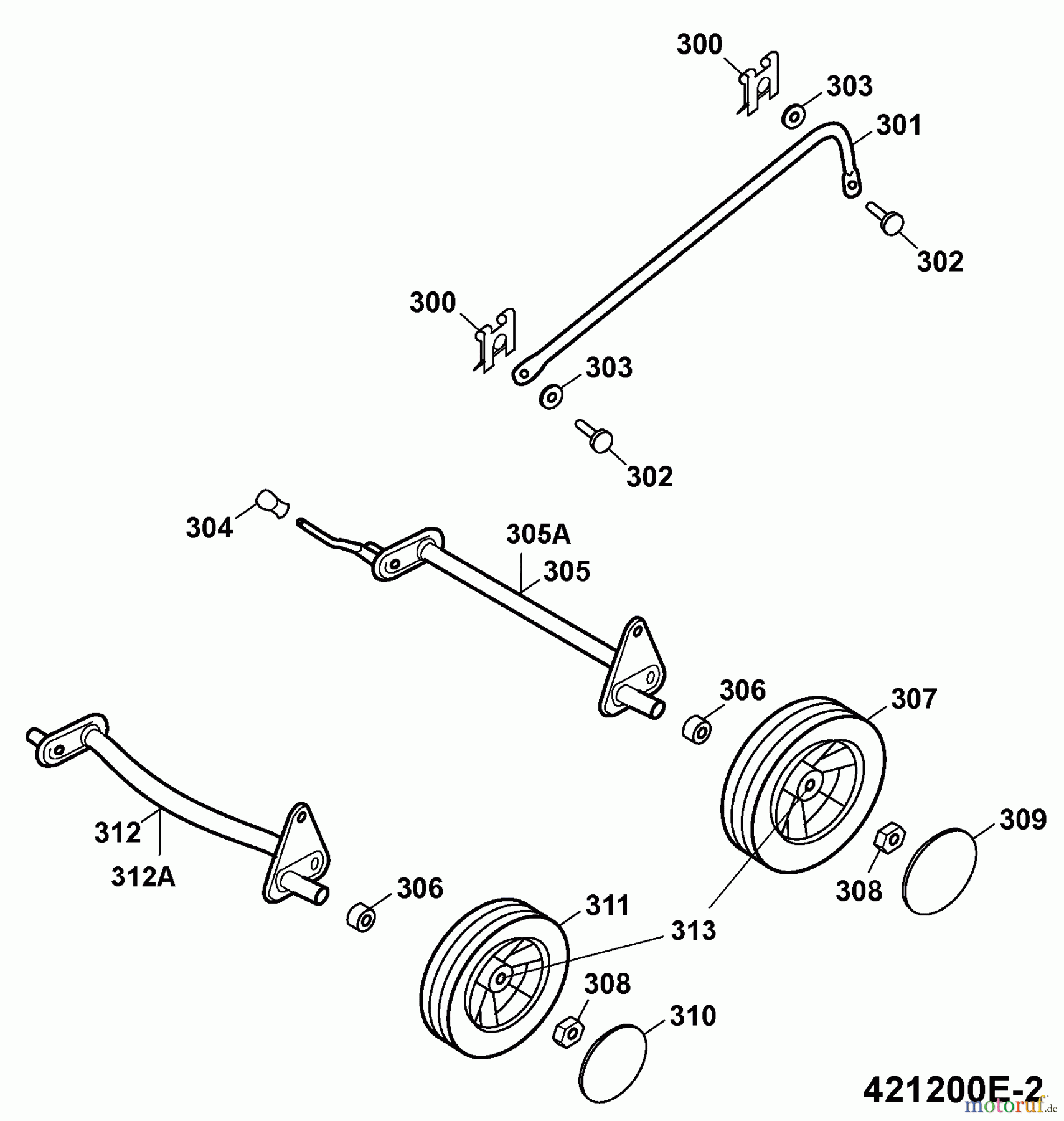 Wolf-Garten Motormäher 2.42 B 4212000 Serie E (2009) Räder, Schnitthöhenverstellung