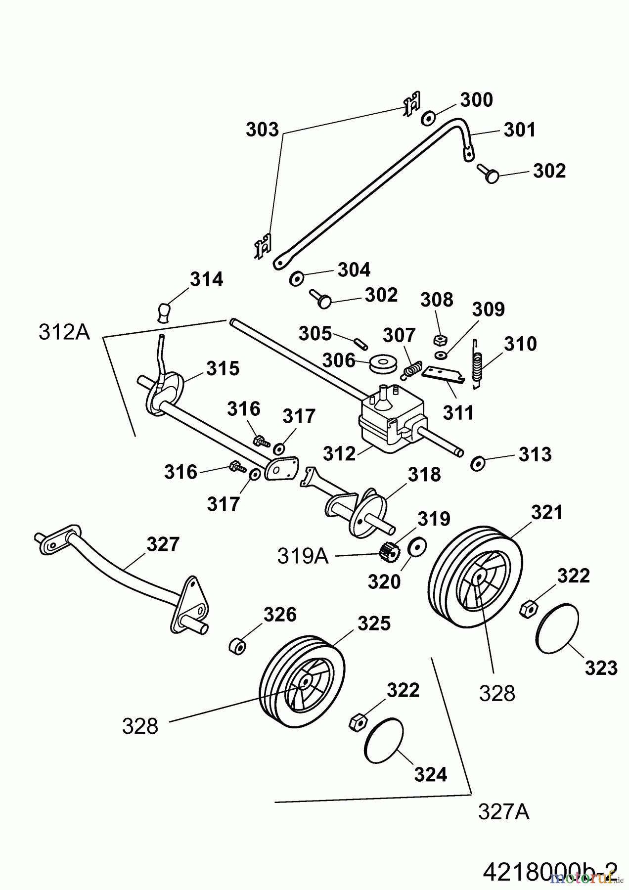 Wolf-Garten Motormäher mit Antrieb 2.48 BA 4218000 Serie B (2007) Räder, Schnitthöhenverstellung