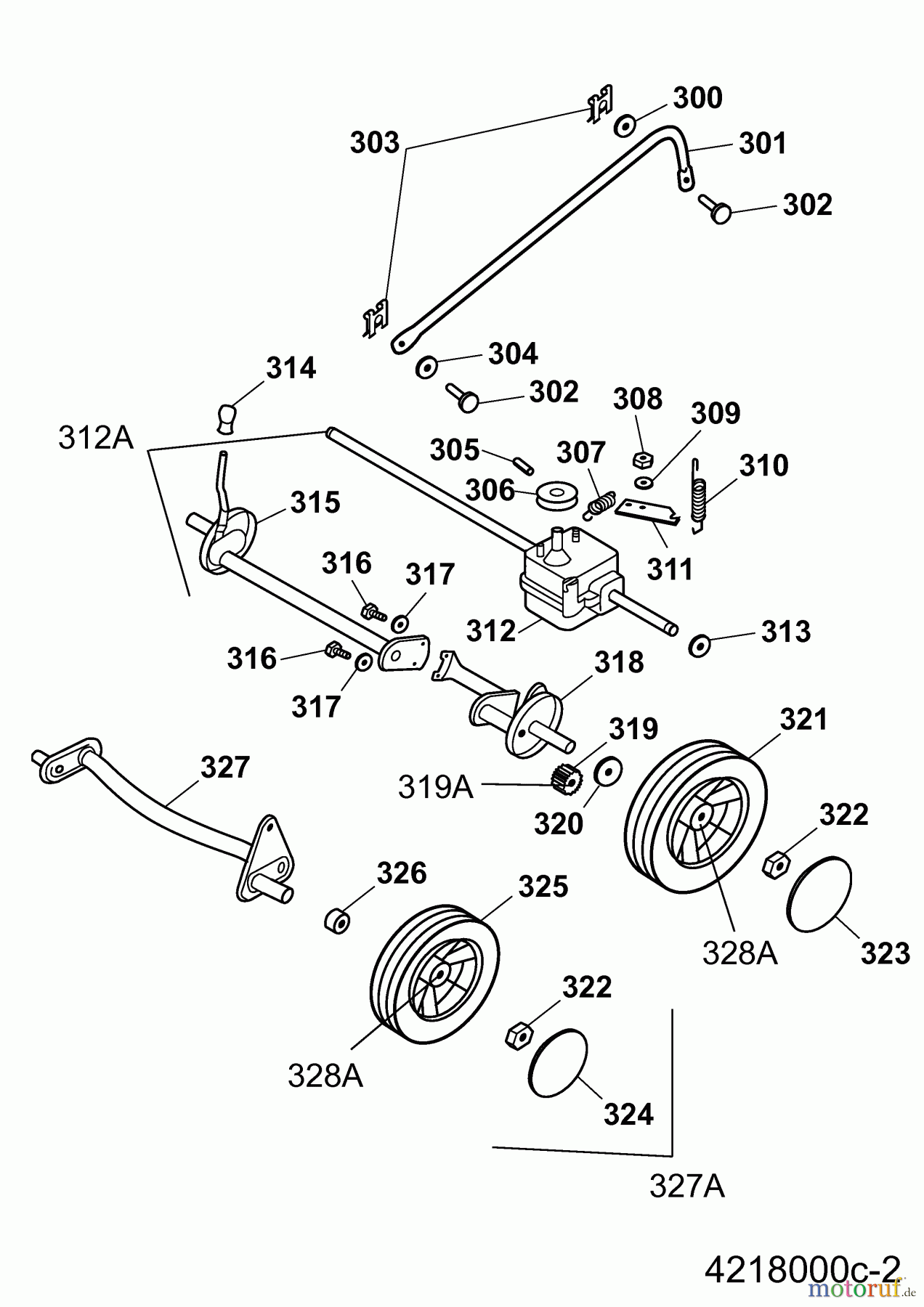  Wolf-Garten Motormäher mit Antrieb 2.48 BA 4218000 Serie C  (2007) Räder, Schnitthöhenverstellung