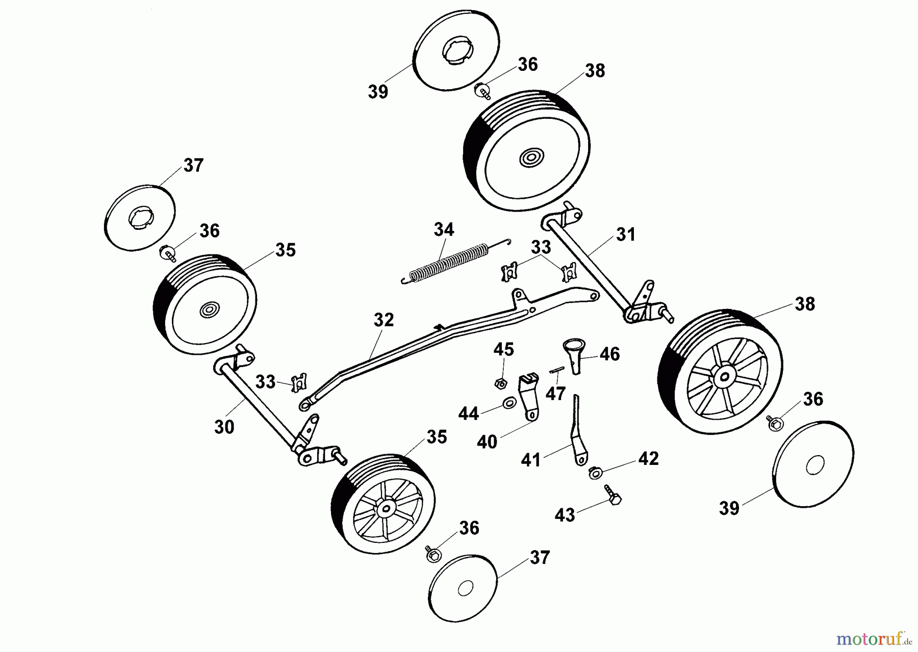 Wolf-Garten Motormäher Concept 43 B 4345000 Serie A (1999) Räder, Schnitthöhenverstellung