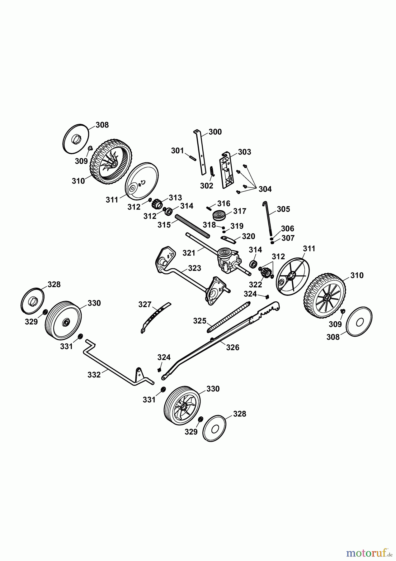 Wolf-Garten Motormäher mit Antrieb Esprit 46 BA 4605000 Serie H (2008) Getriebe, Räder, Schnitthöhenverstellung