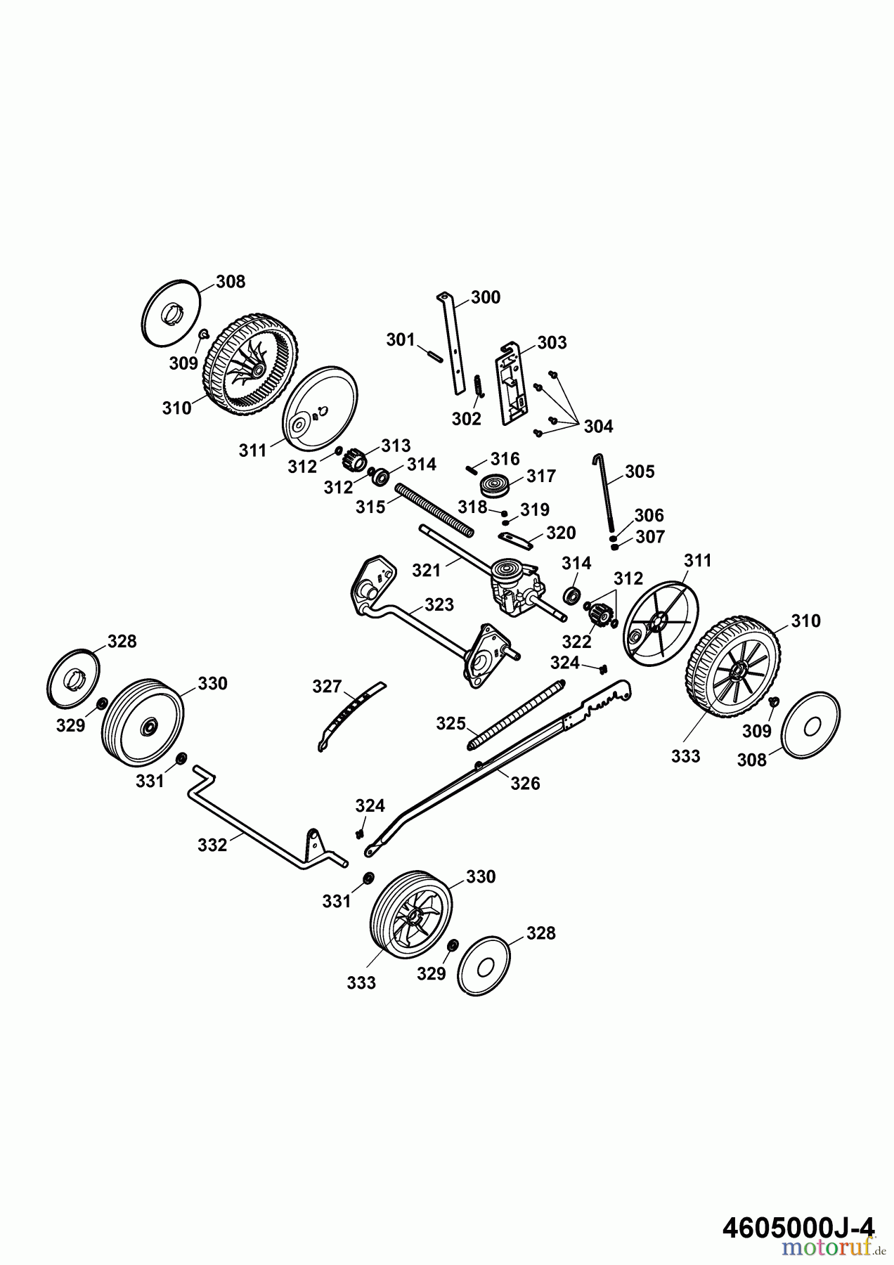 Wolf-Garten Motormäher mit Antrieb Esprit 46 BA 4605000 Serie J (2009) Getriebe, Räder, Schnitthöhenverstellung