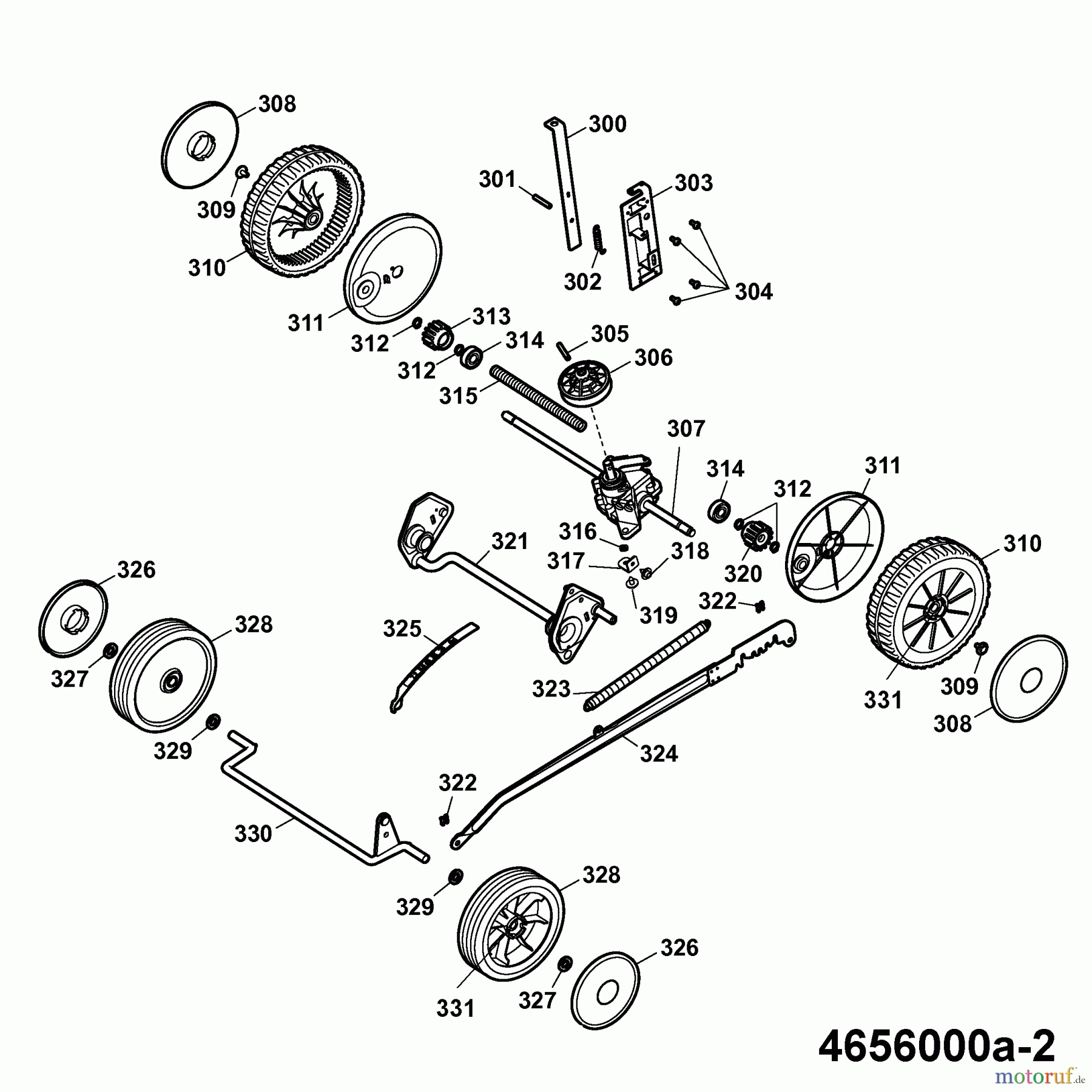 Wolf-Garten Motormäher mit Antrieb Power Edition 46 BA 4656000 Serie A (2007) Getriebe, Räder, Schnitthöhenverstellung