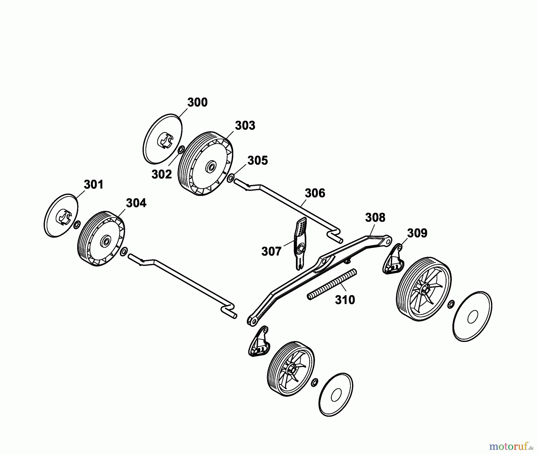 Wolf-Garten Elektromäher 2.34 CPK 4904005 Serie B (2006) Räder, Schnitthöhenverstellung