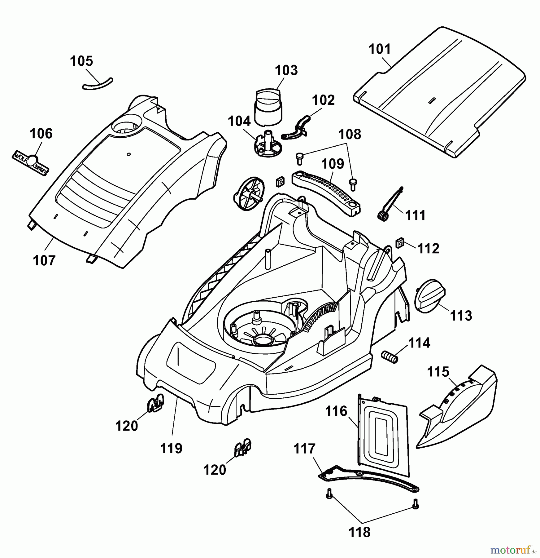  Wolf-Garten Elektromäher Compact plus 37 E 4907002 Serie A  (2009) Mähwerksgehäuse