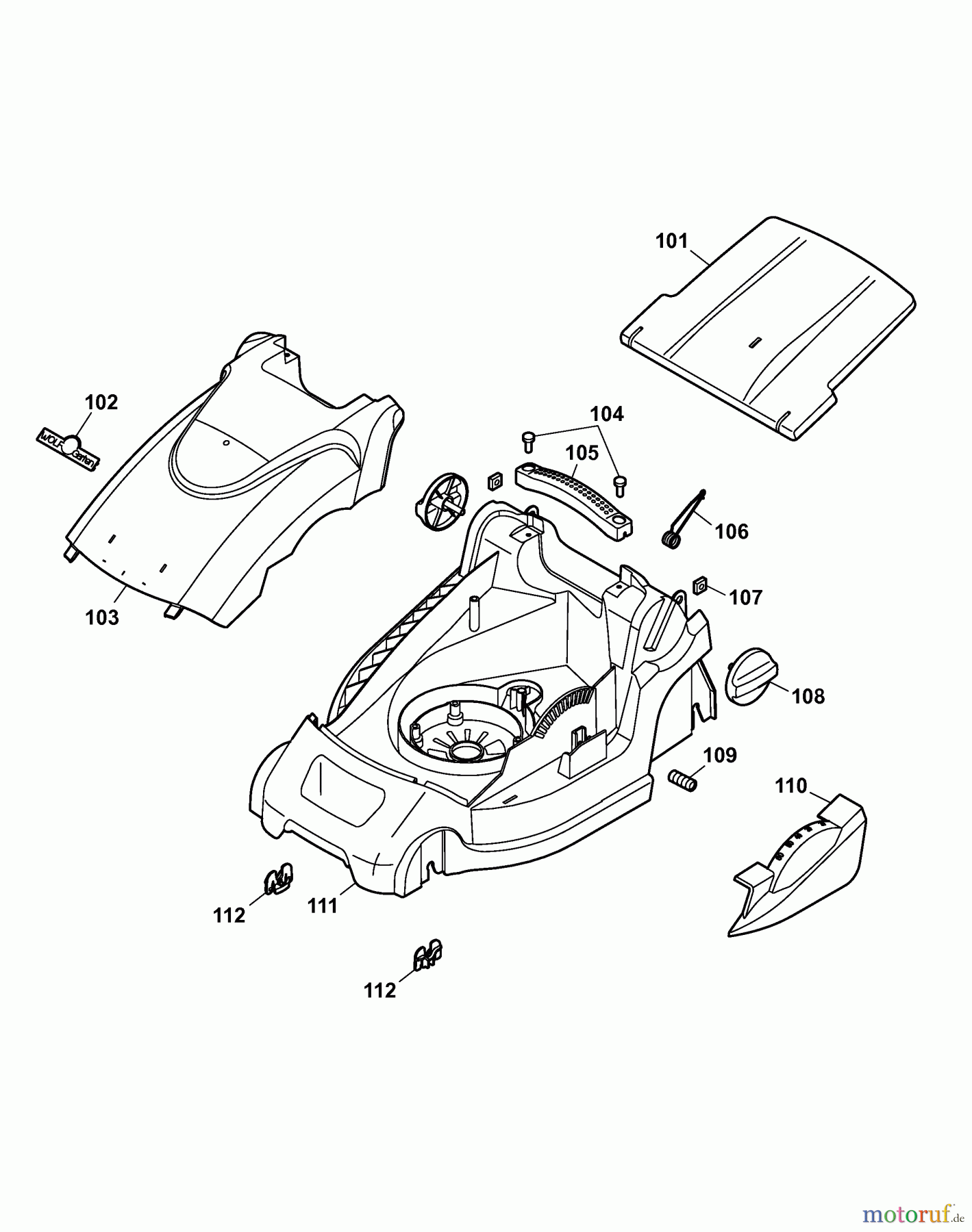 Wolf-Garten Elektromäher Power 1500 4927008 Serie B (2007) Mähwerksgehäuse