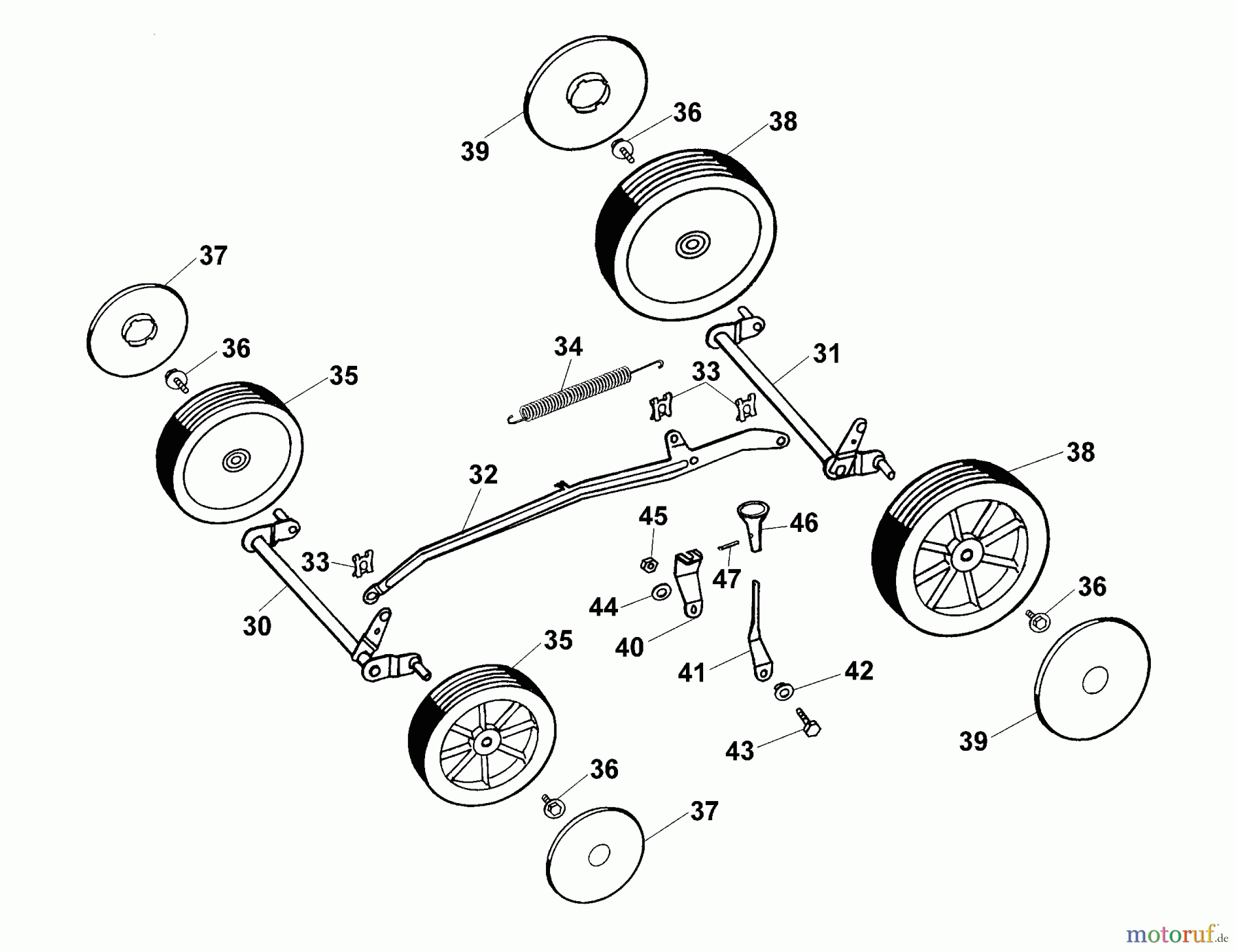 Wolf-Garten Motormäher Concept 47 B 6430000 Serie A (1999) Höhenverstellung, Räder
