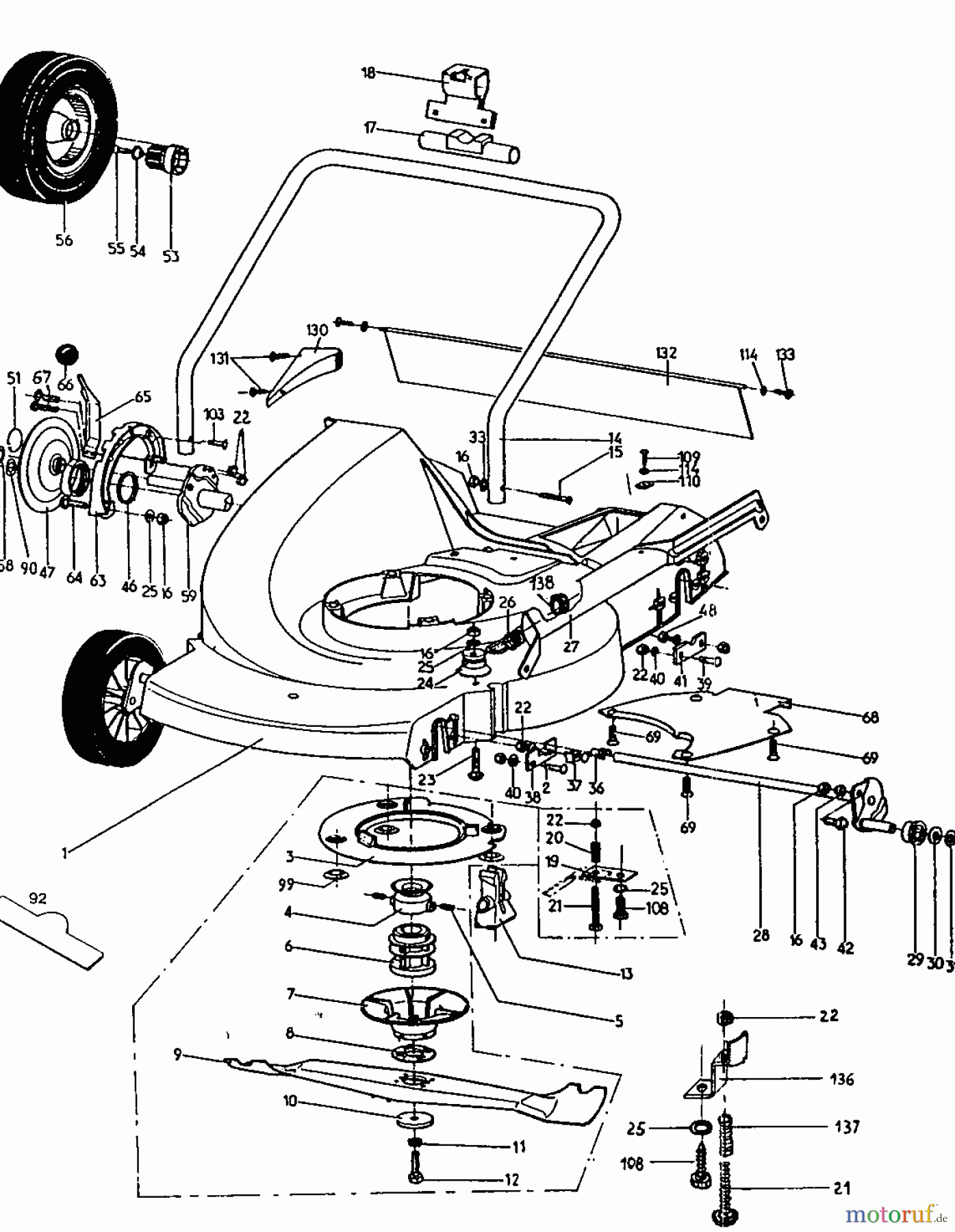 Wolf-Garten Motormäher mit Antrieb 6.51 BA 6950580 Serie A (2000) Messer, Räder