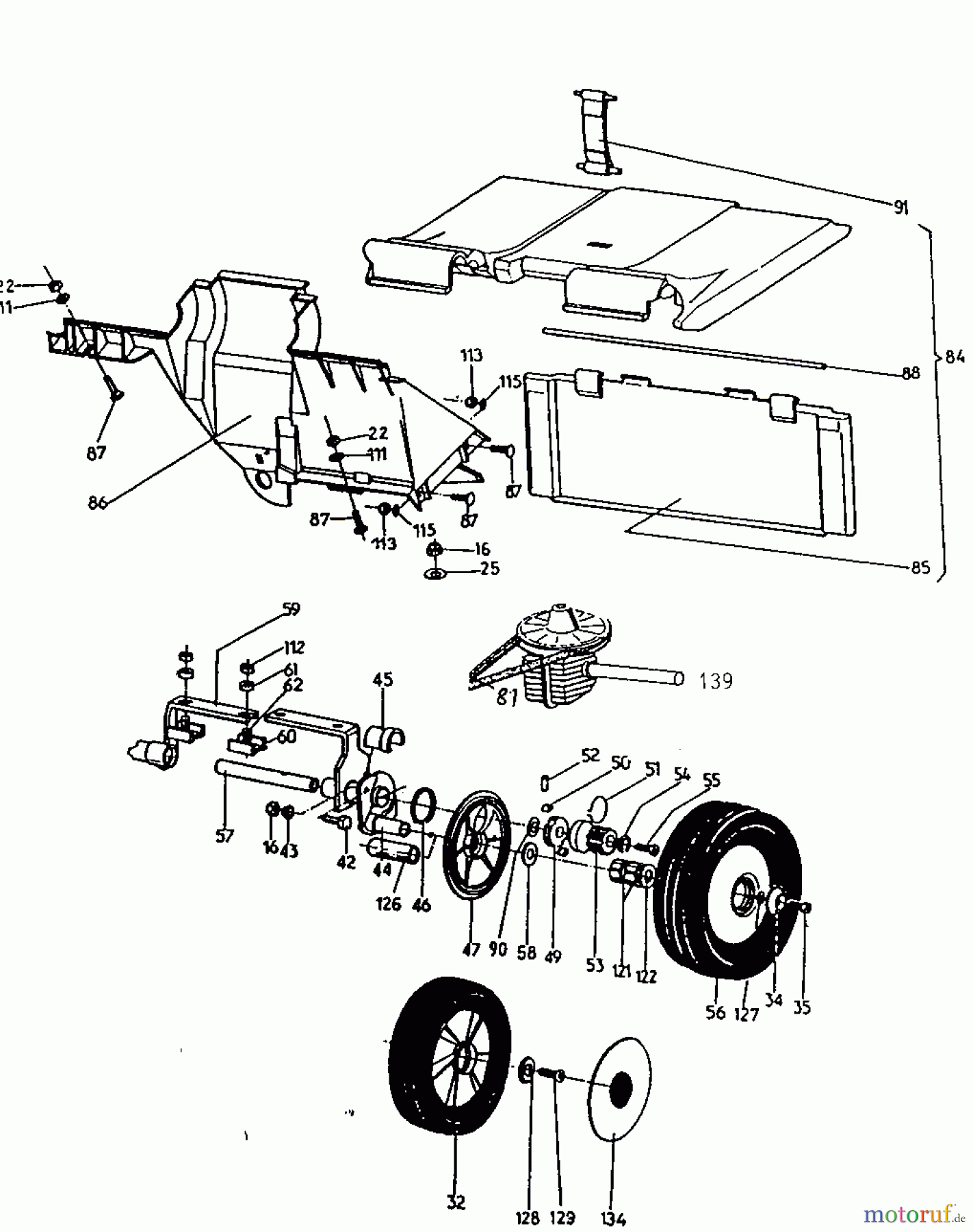 Wolf-Garten Motormäher mit Antrieb 6.51 BA 6950580 Serie A (2000) Getriebe, Räder